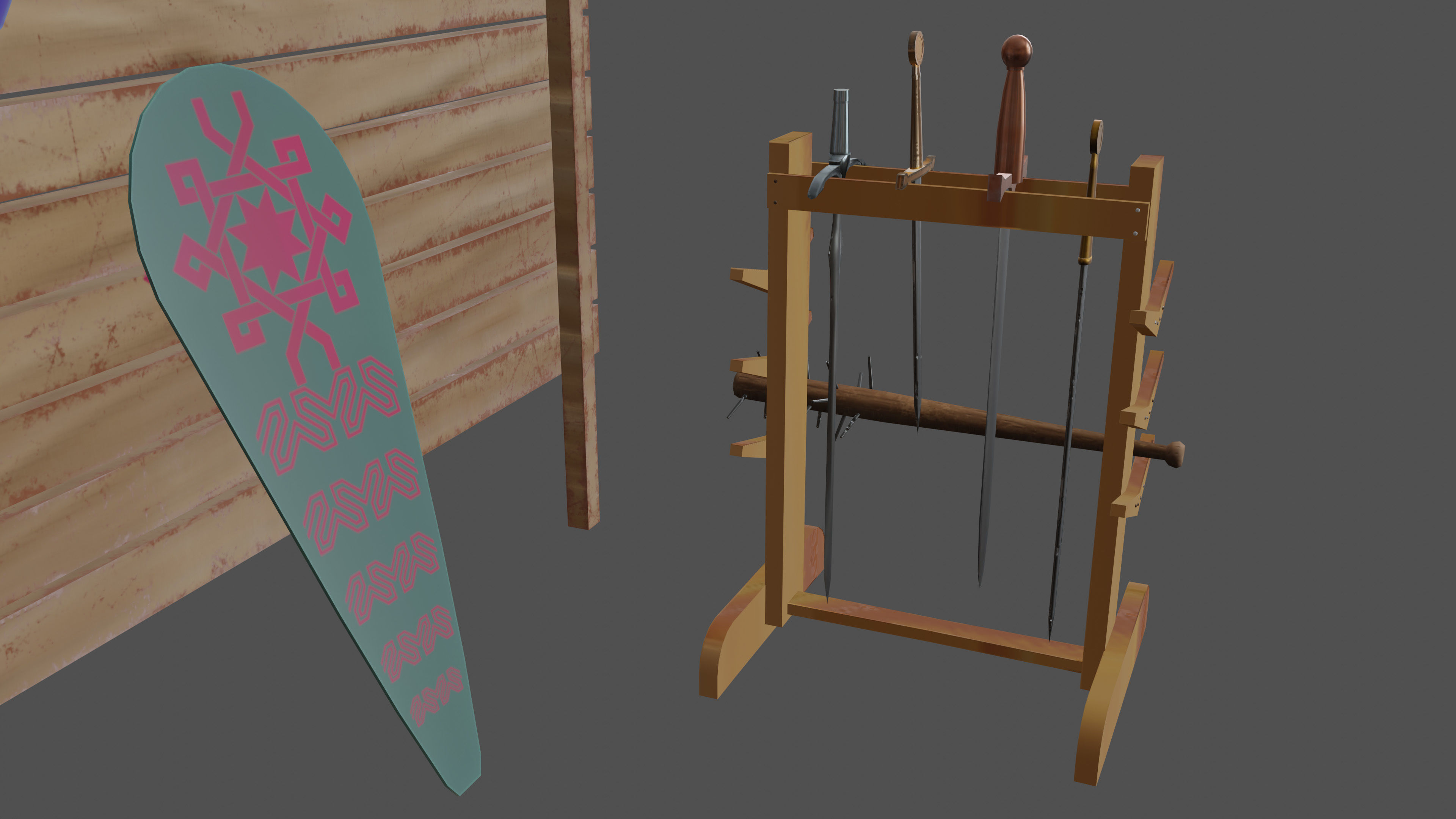 Stylized medieval weapons market Low-poly 3D model_4