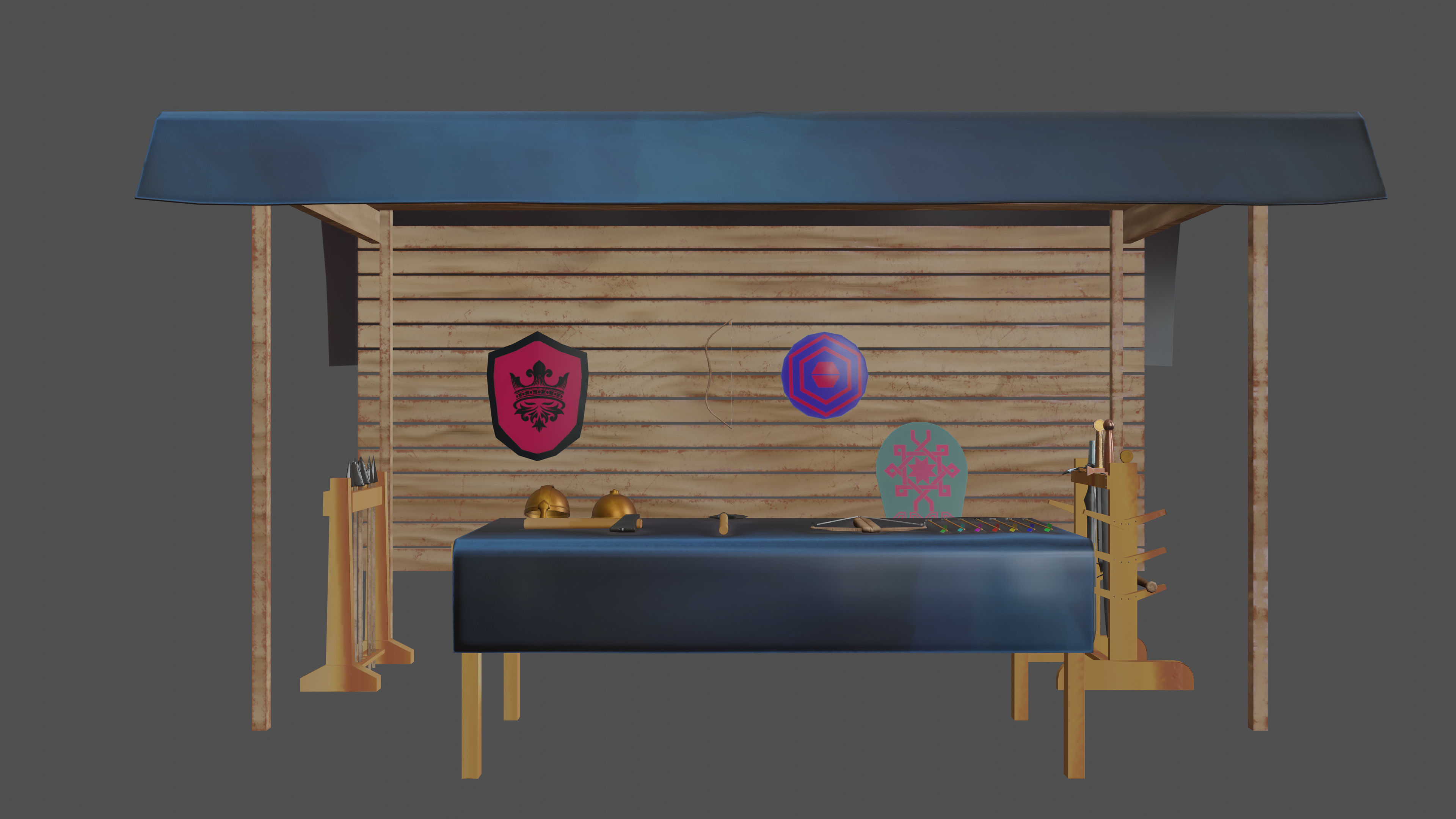 Stylized medieval weapons market Low-poly 3D model_1