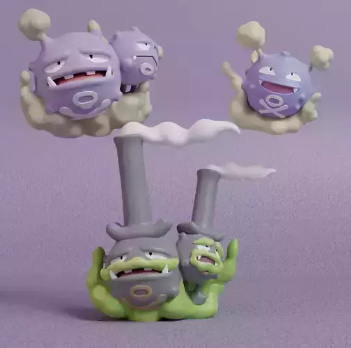 Pokemon - Koffing Weezing and Alolan Weezing  3D print model