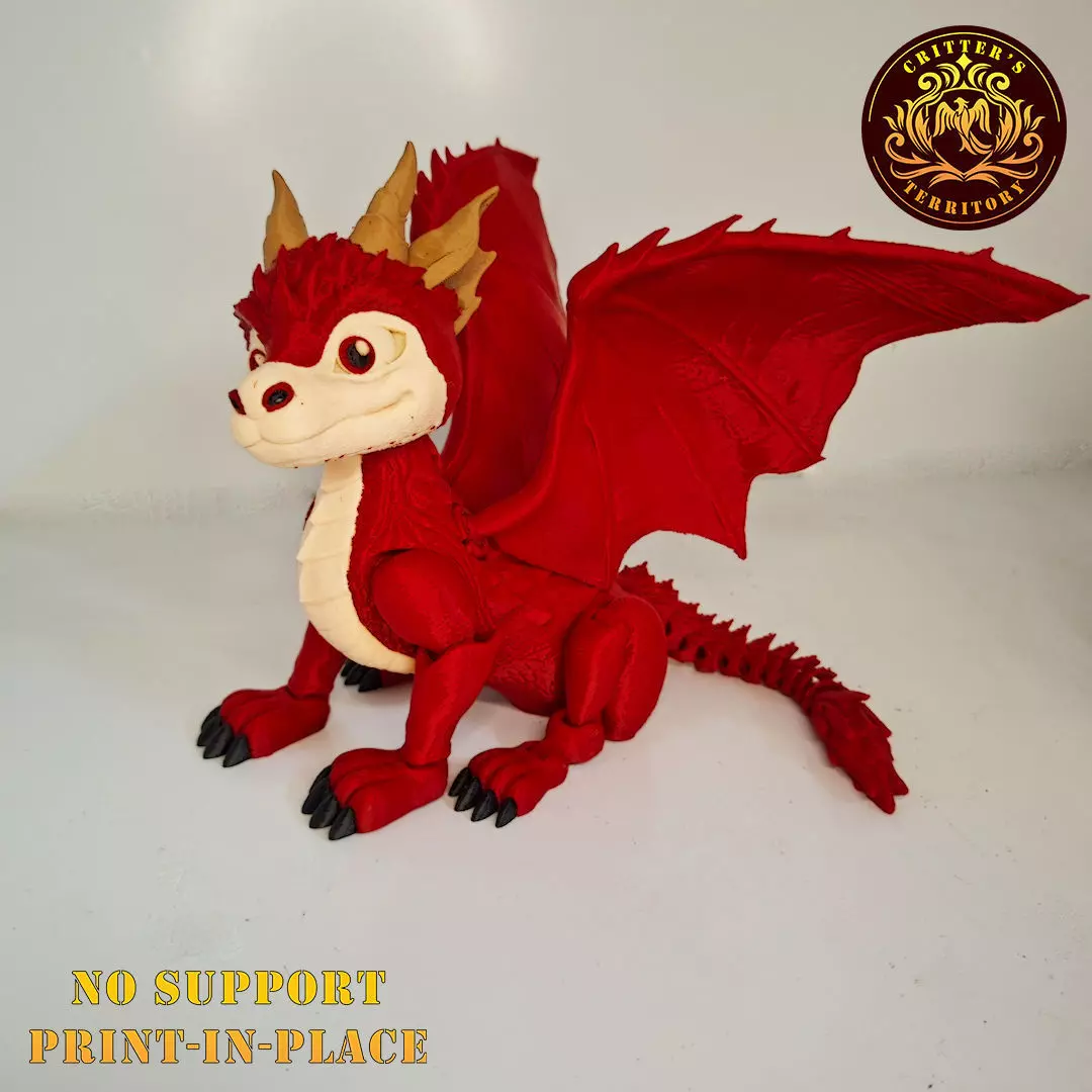 FLEXI WINGED RED DRAGON NO-SUPPORT CUTE ARTICULATE 3D print model