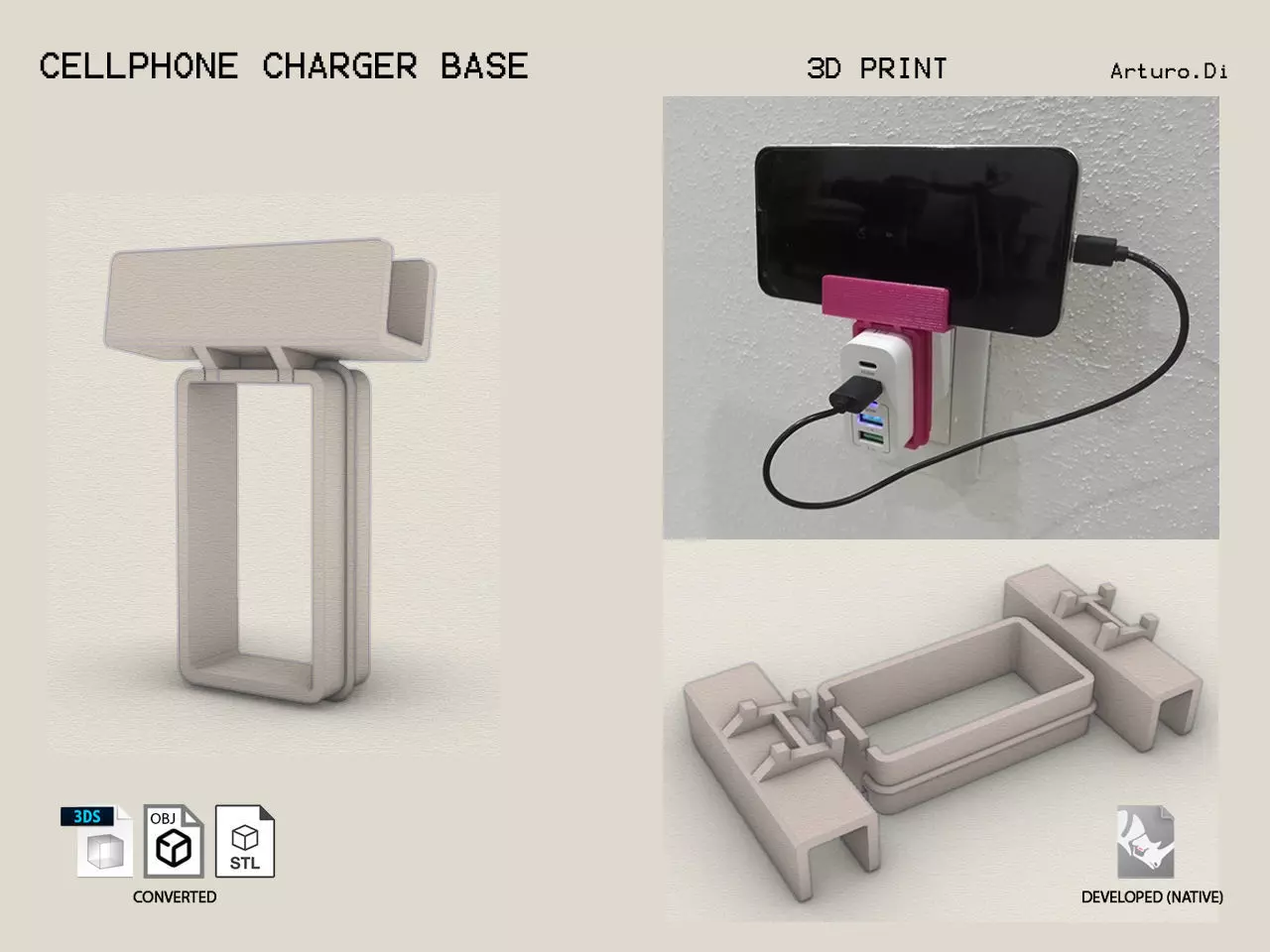 Cellphone charger base 3D print model_0