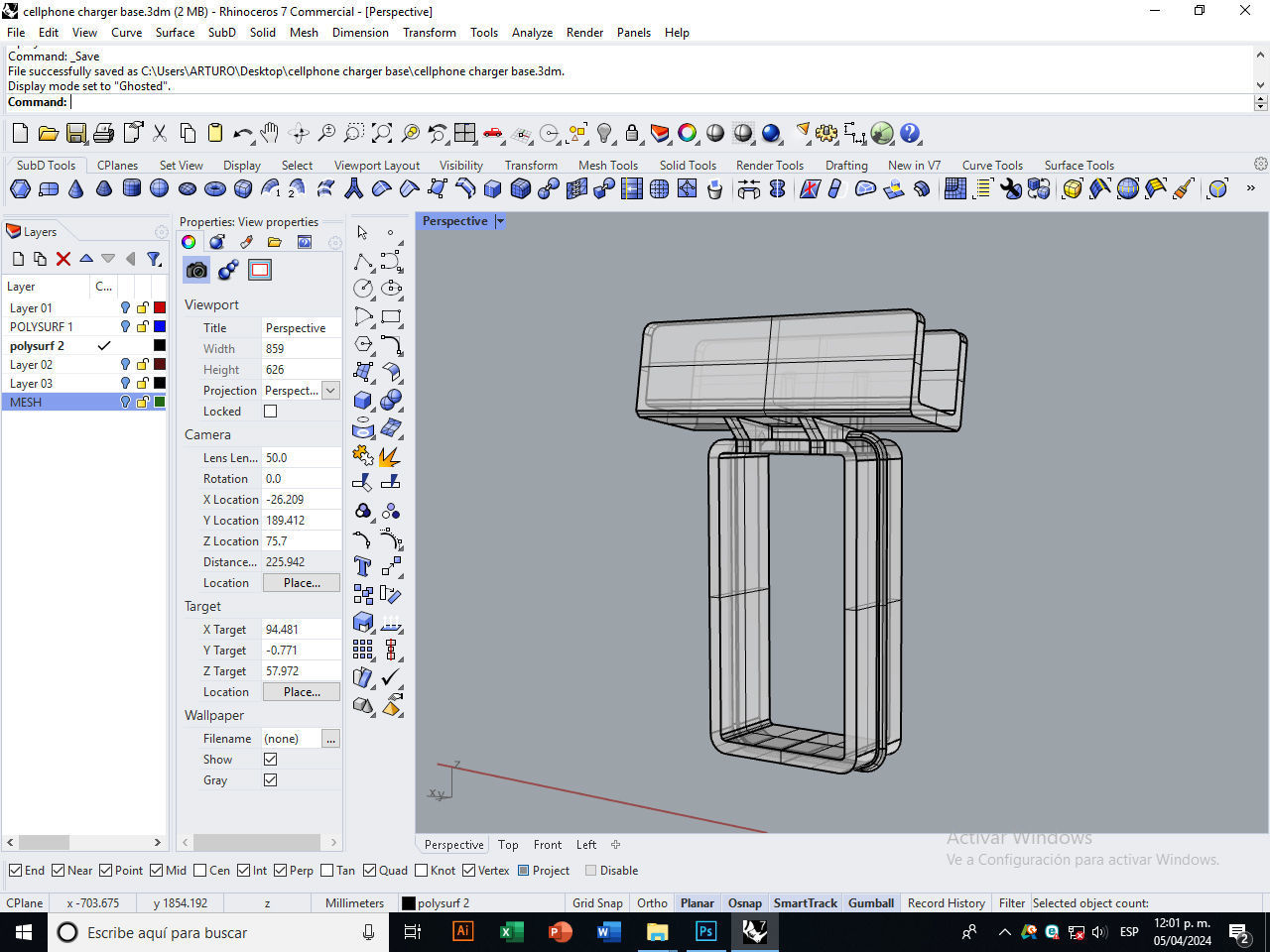 Cellphone charger base 3D print model_3
