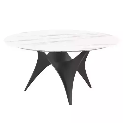 Round White Faux Marble Dining Table Black Base