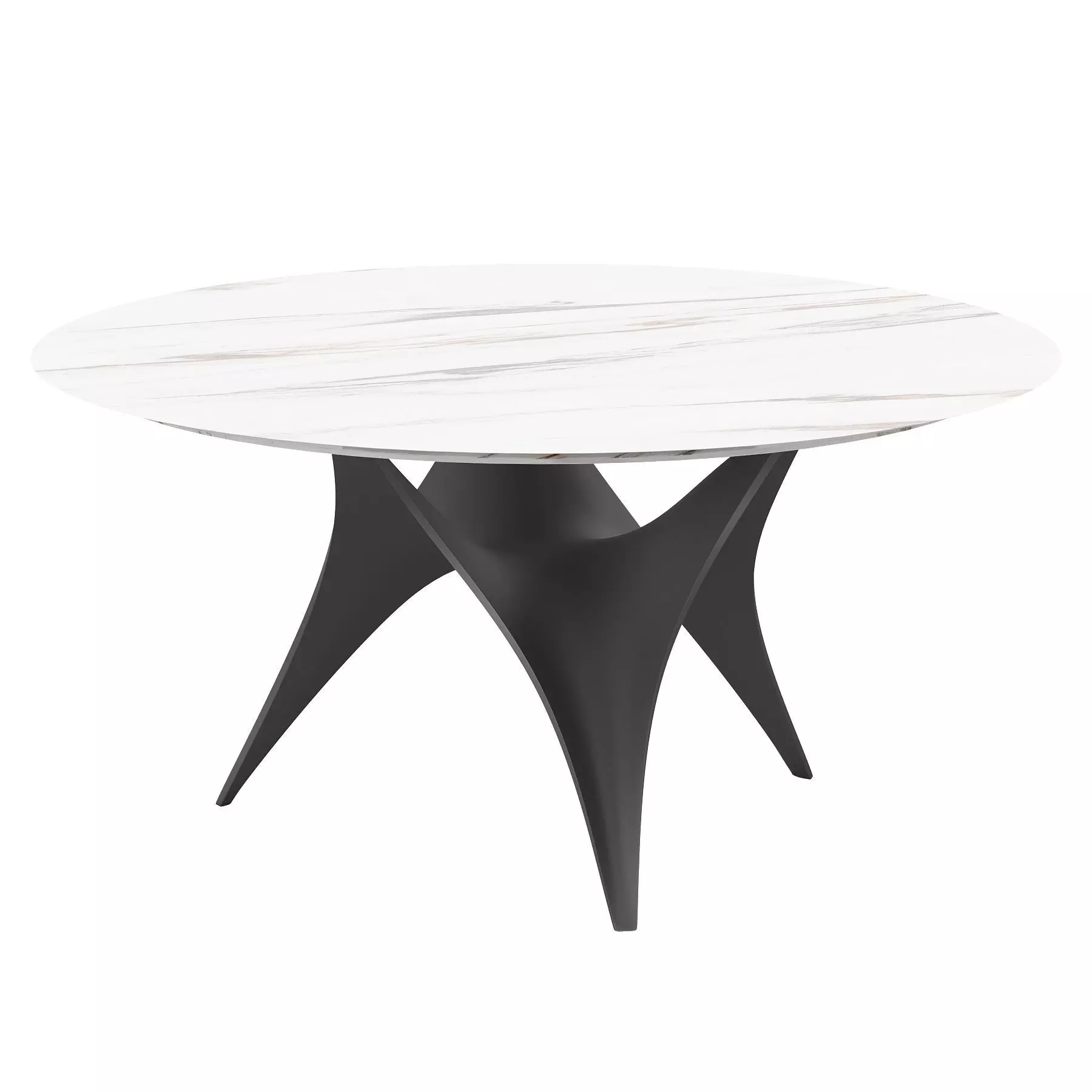 Round White Faux Marble Dining Table Black Base 3D model_0