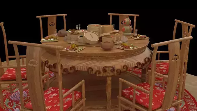 Chinese dim sum table 3D model