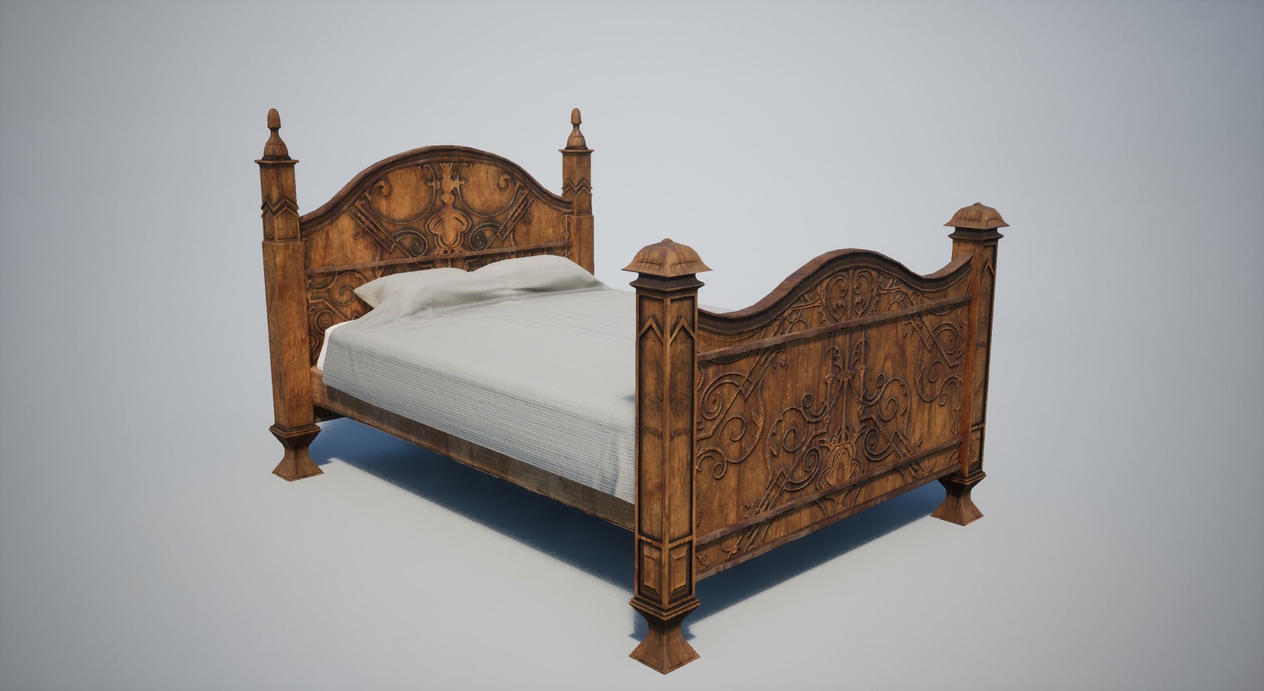 Wooden Bed Low-poly 3D model_3