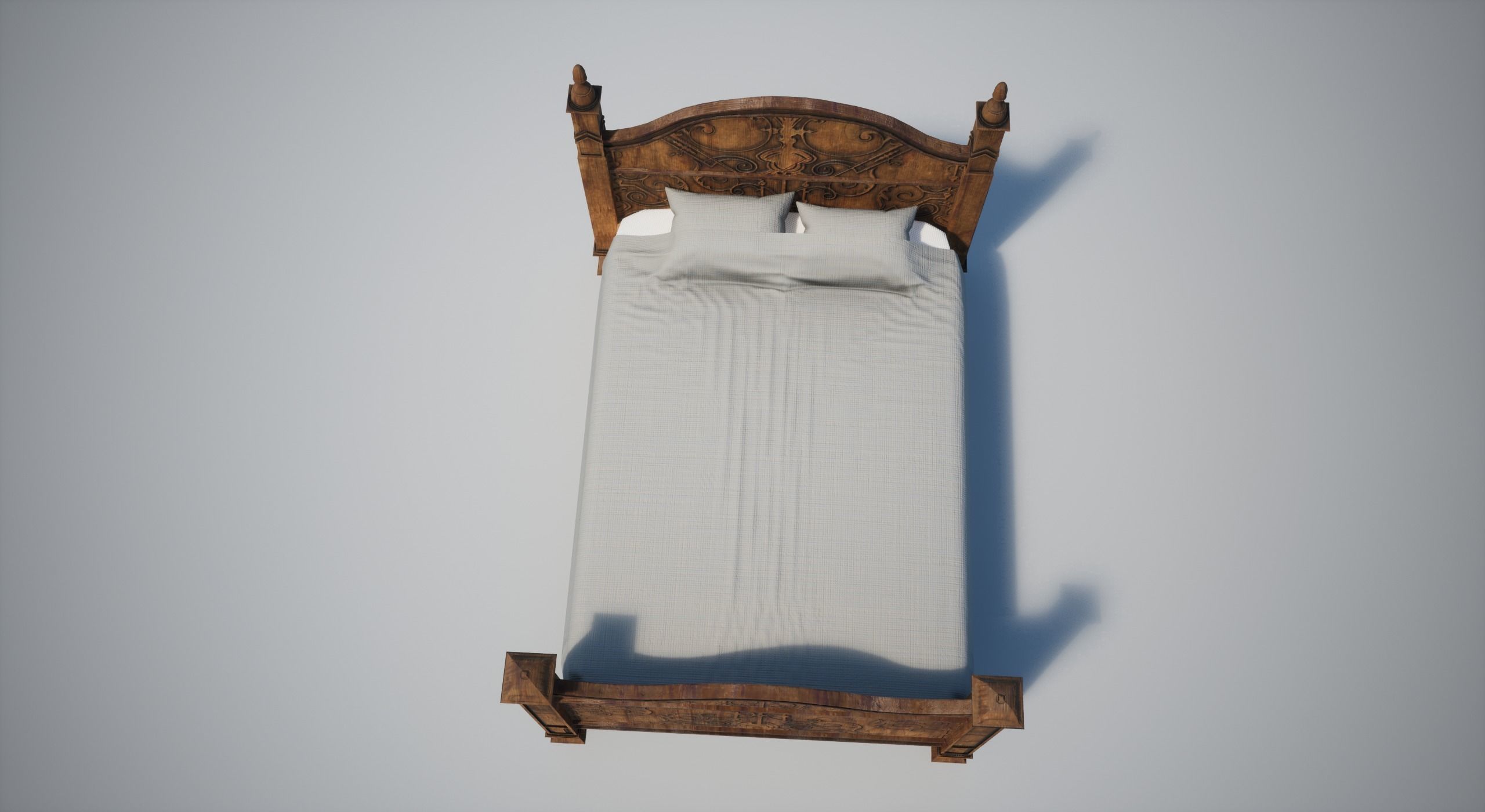 Wooden Bed Low-poly 3D model_7