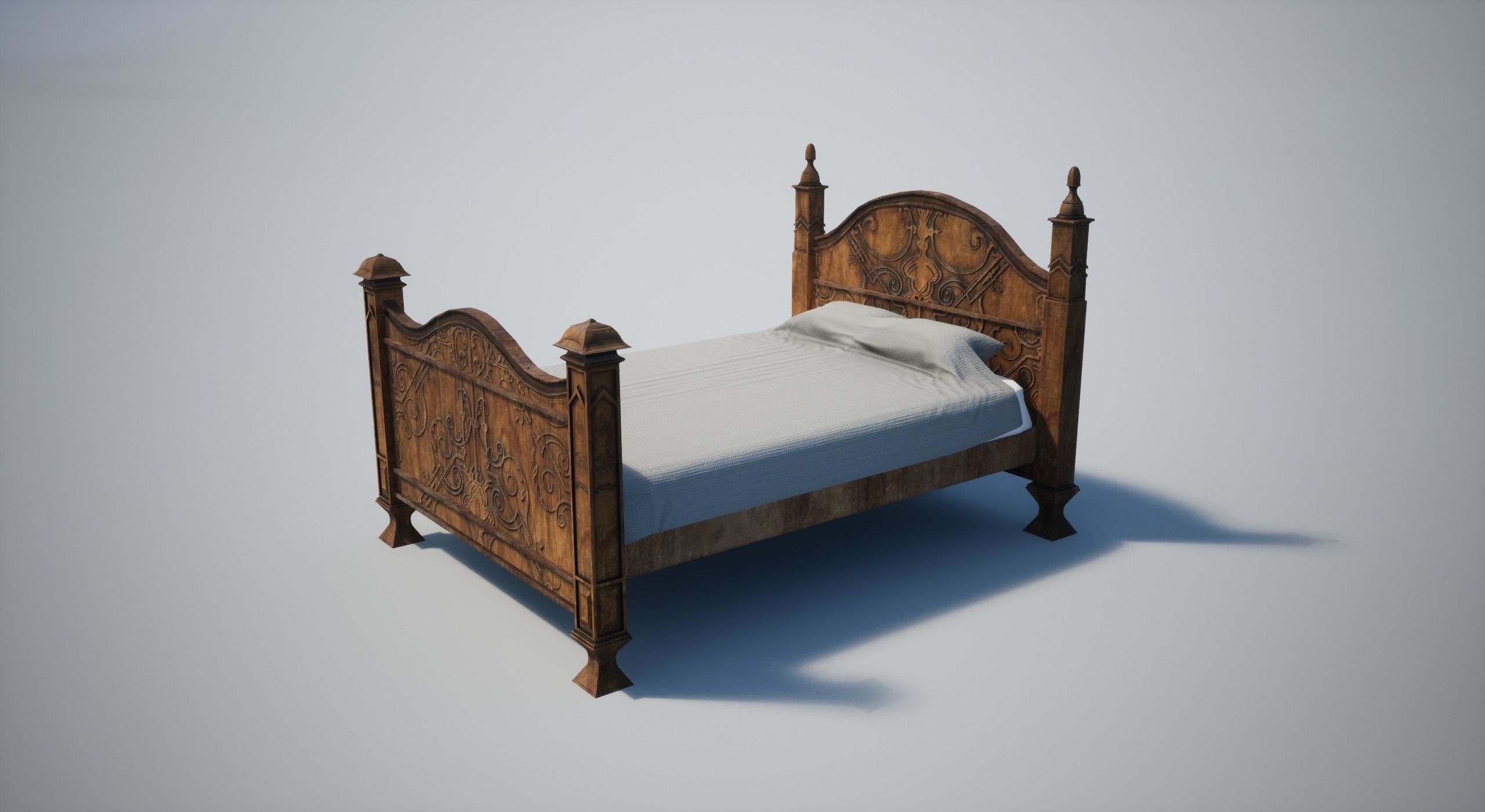 Wooden Bed Low-poly 3D model_9