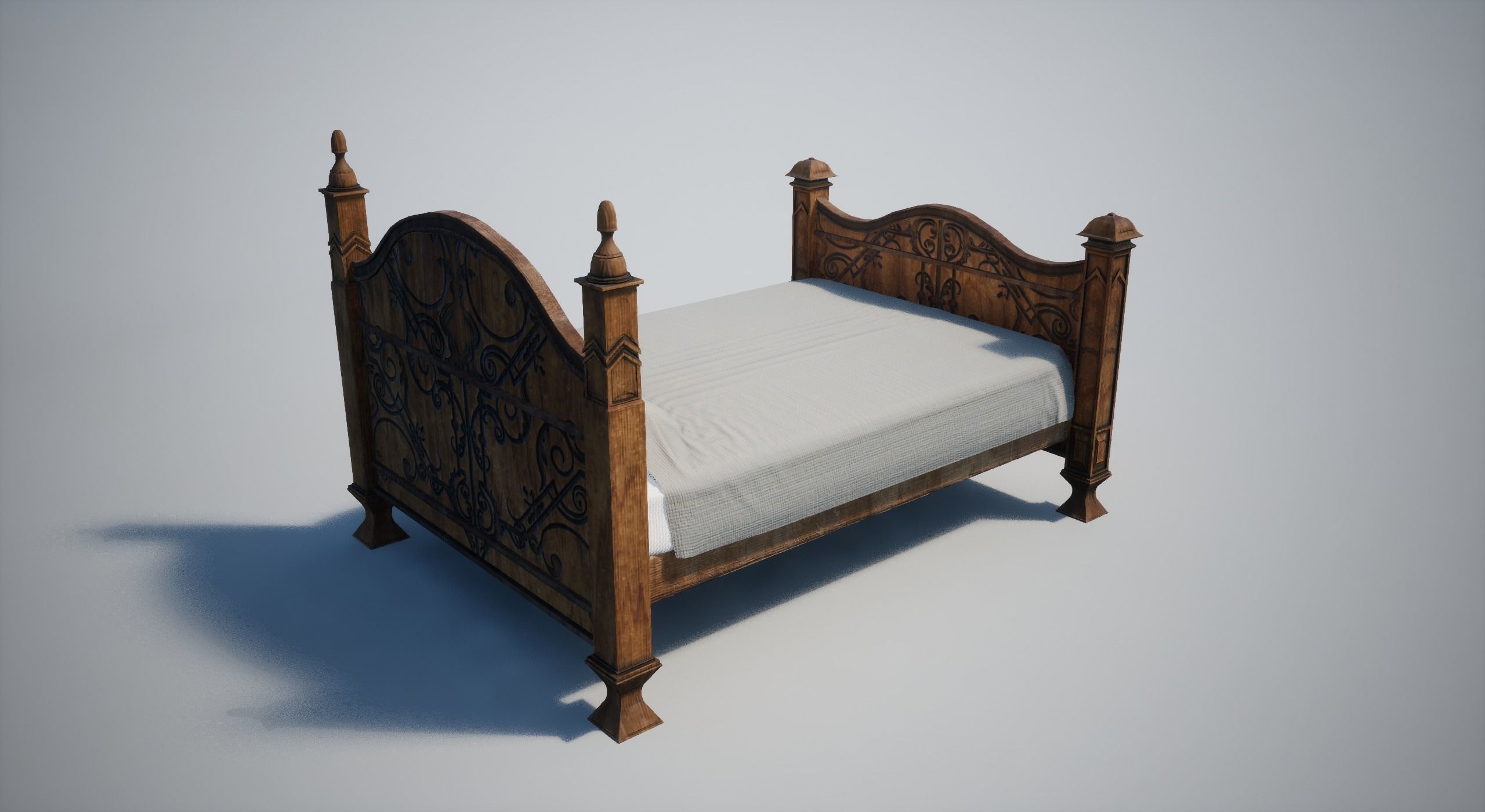 Wooden Bed Low-poly 3D model_5