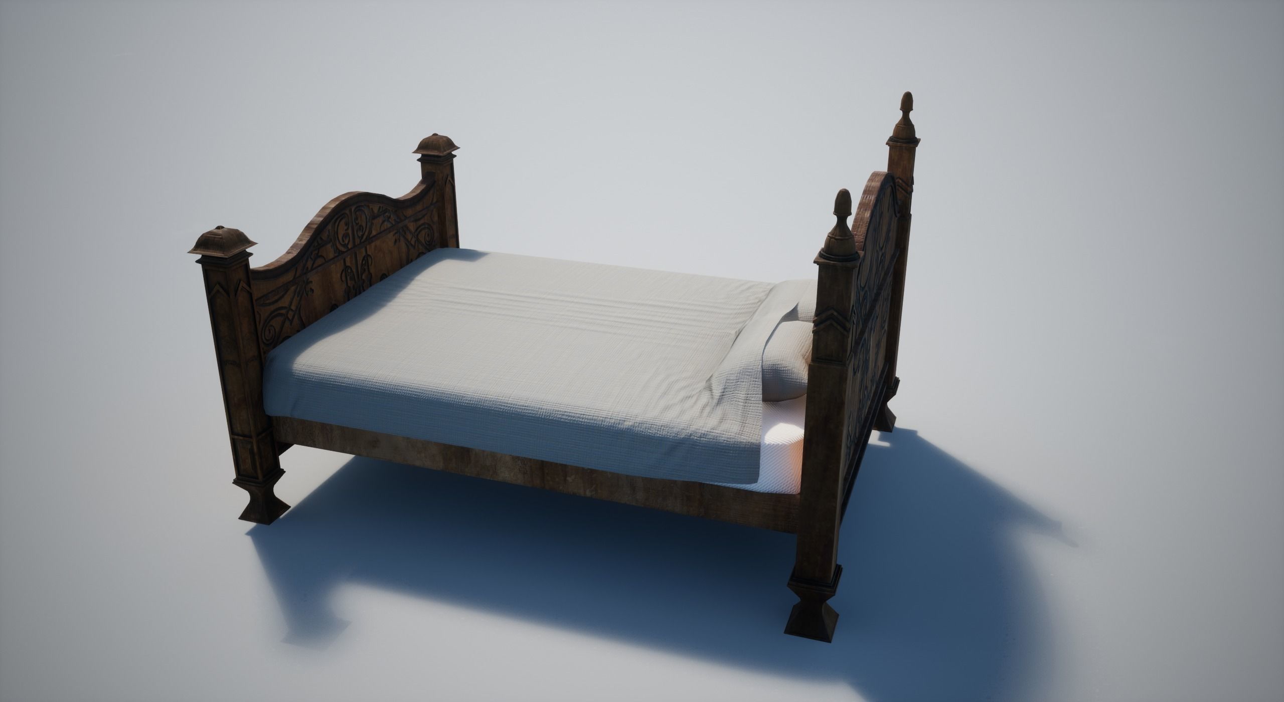 Wooden Bed Low-poly 3D model_6