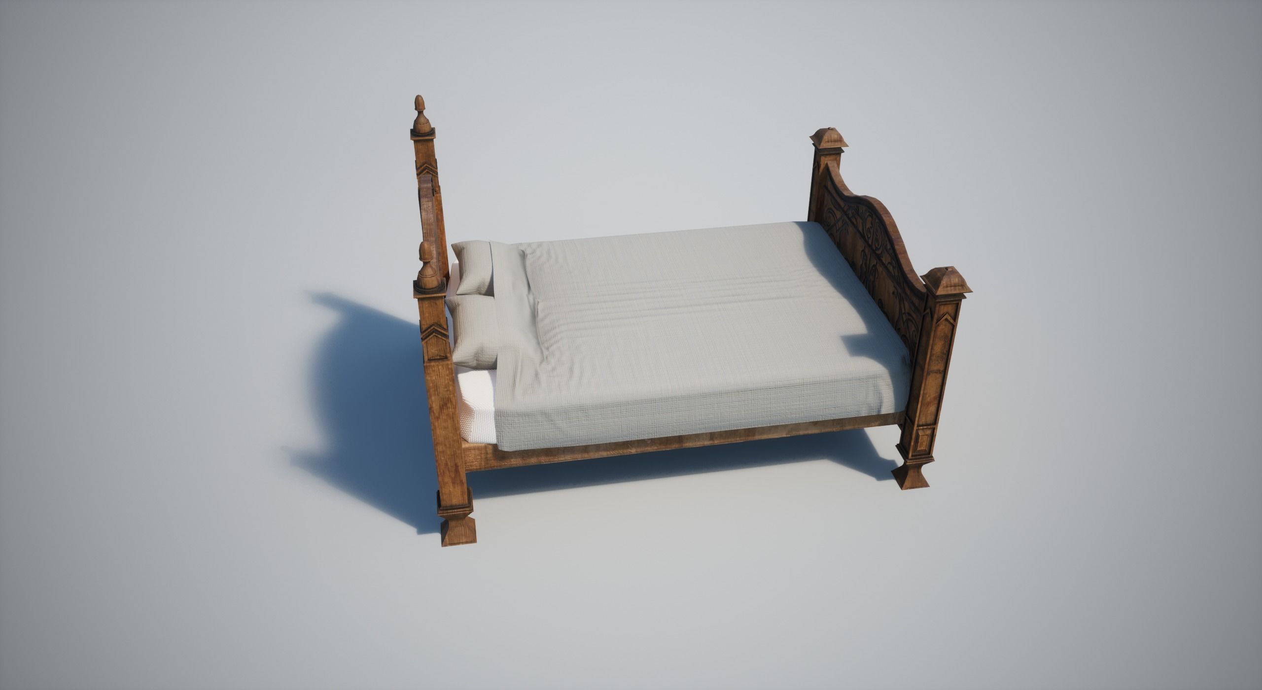 Wooden Bed Low-poly 3D model_10
