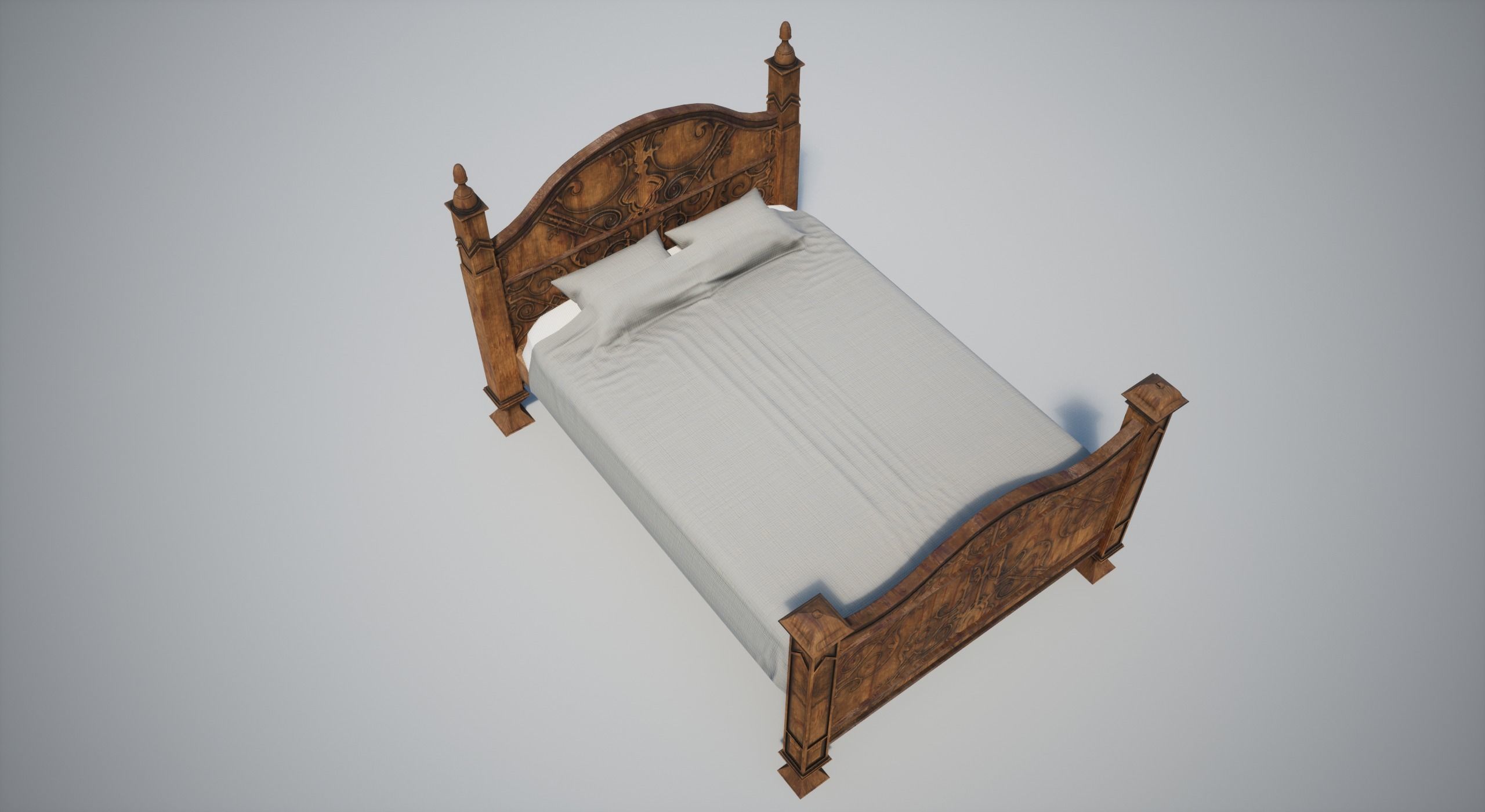 Wooden Bed Low-poly 3D model_8