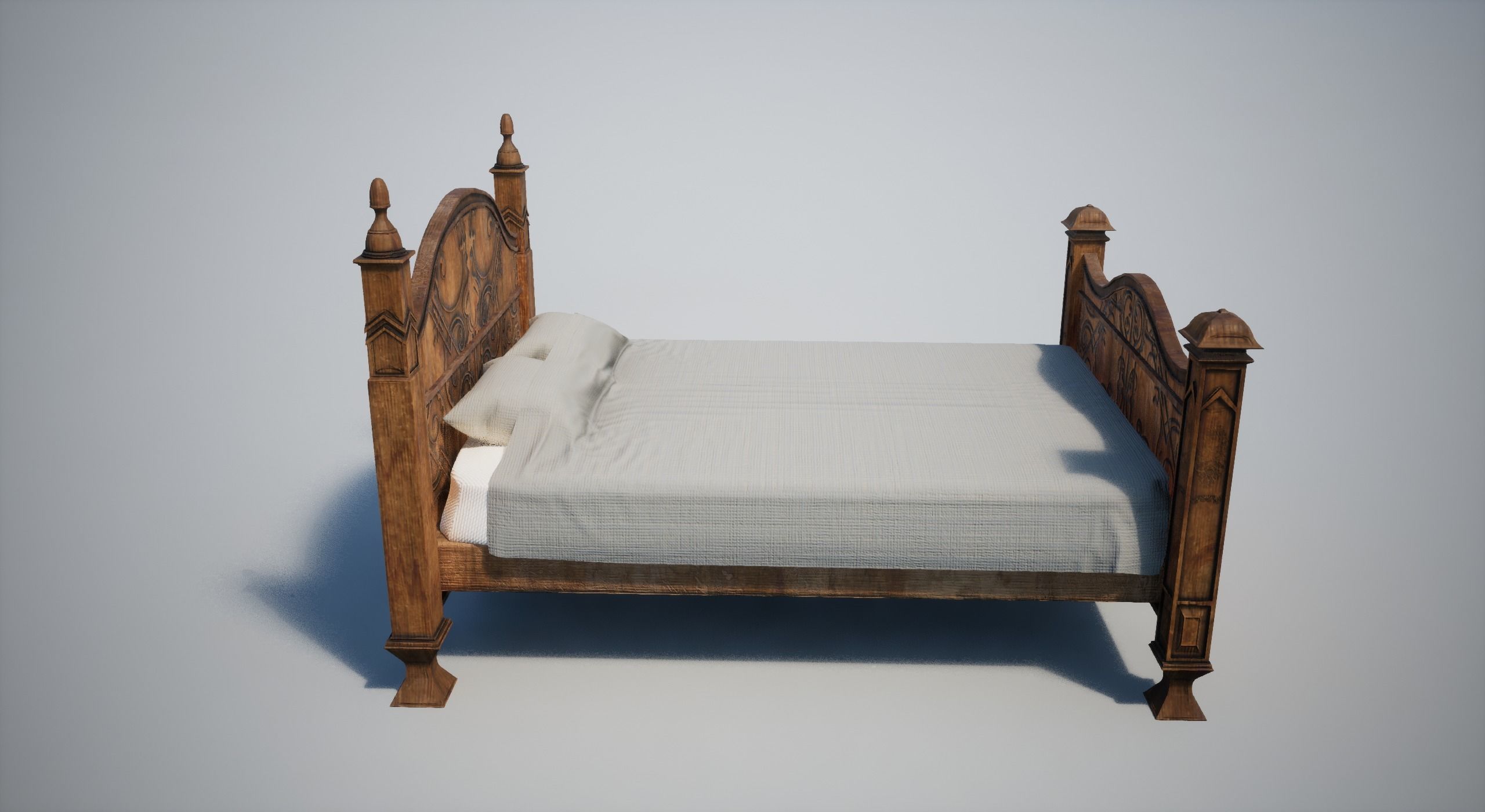 Wooden Bed Low-poly 3D model_4