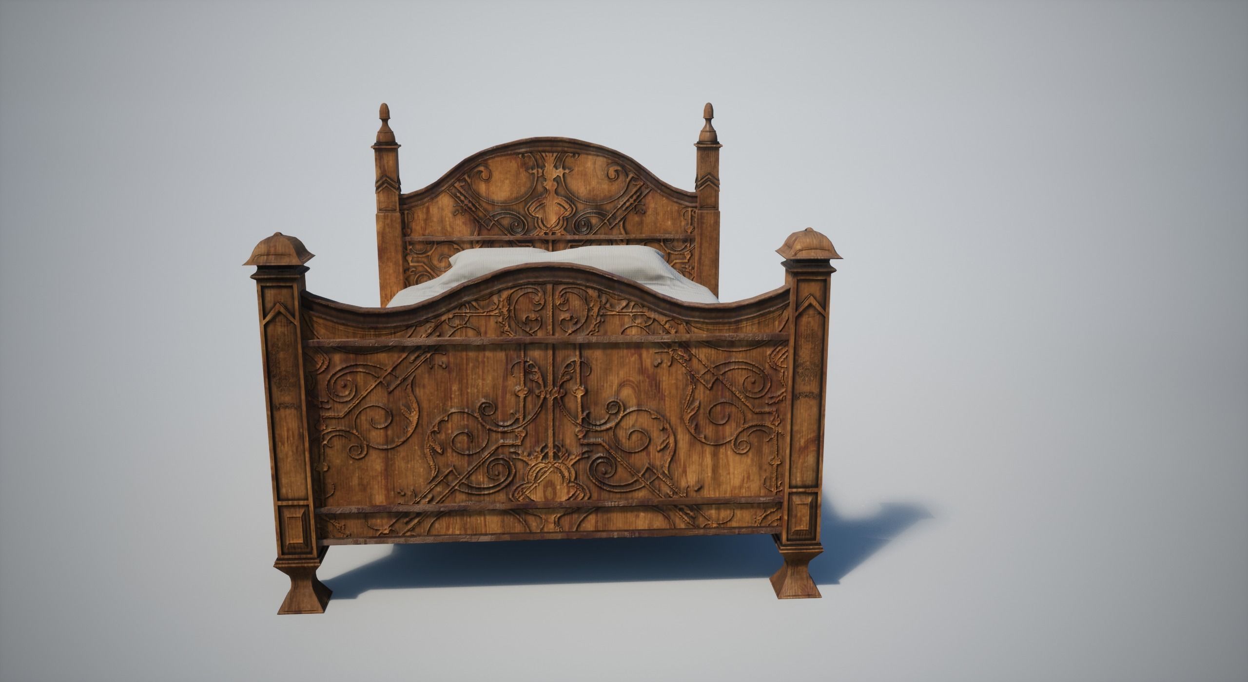 Wooden Bed Low-poly 3D model_2