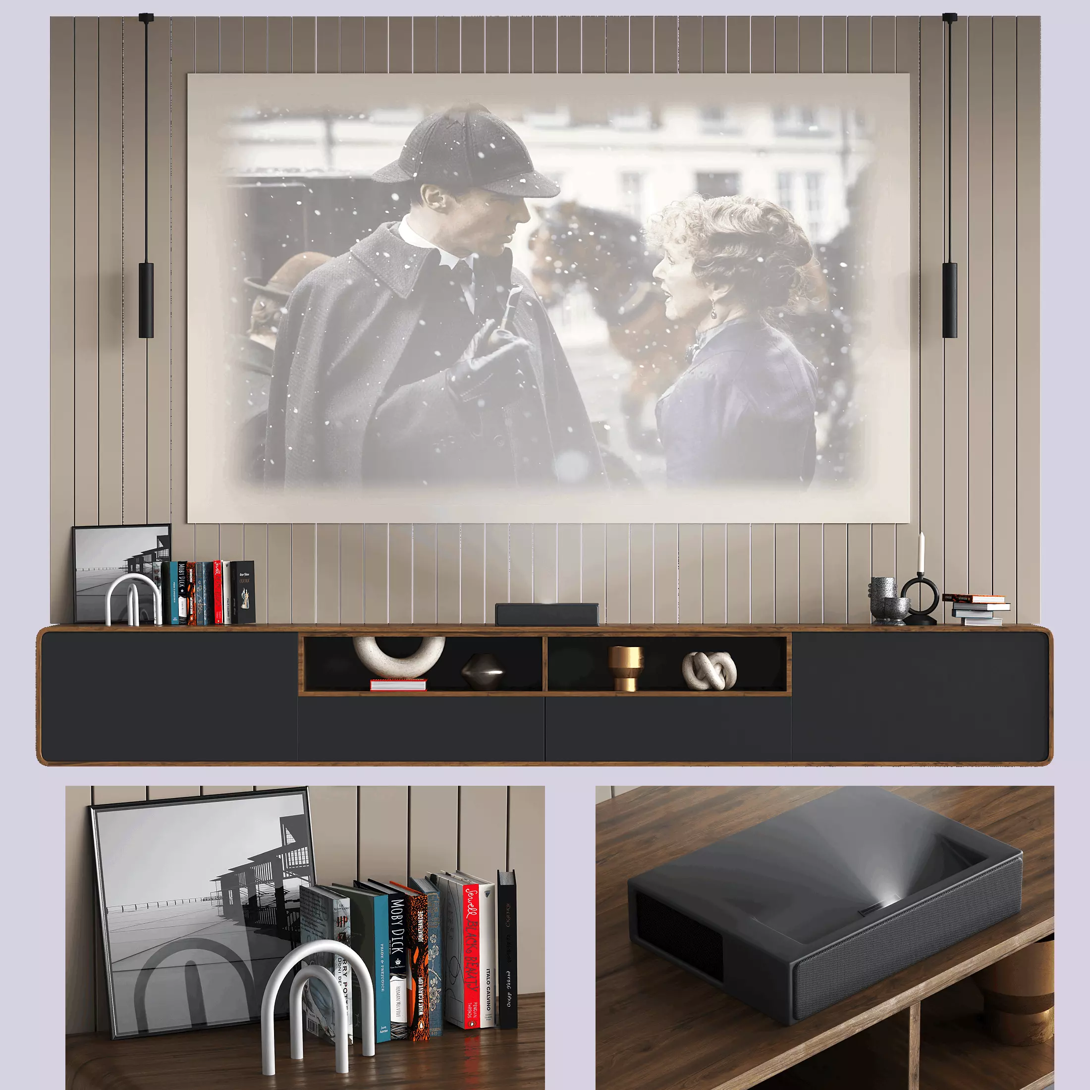 TV wall with Xiaomi laser projector Low-poly 3D model