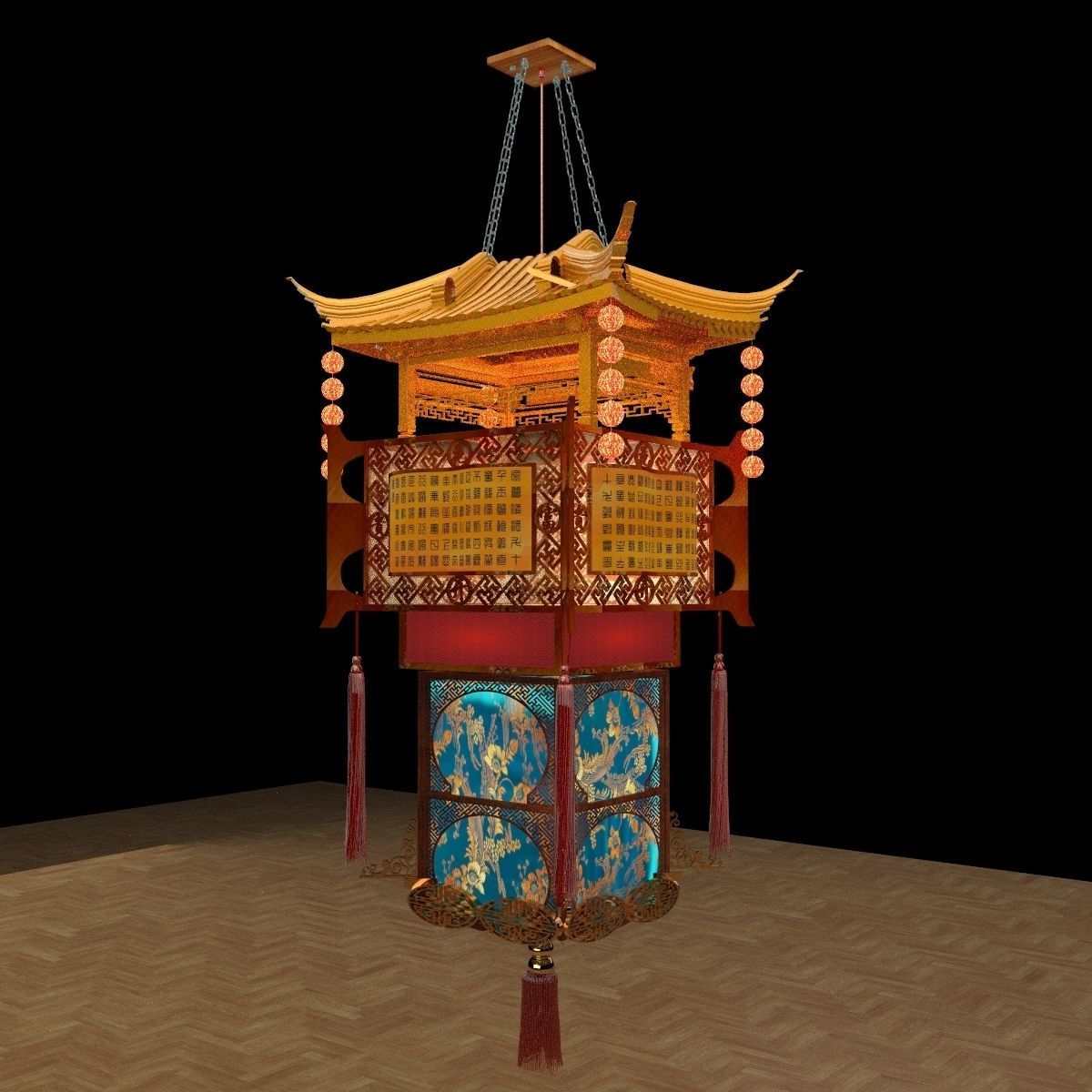 Chinese house palace lantern 3D model_5
