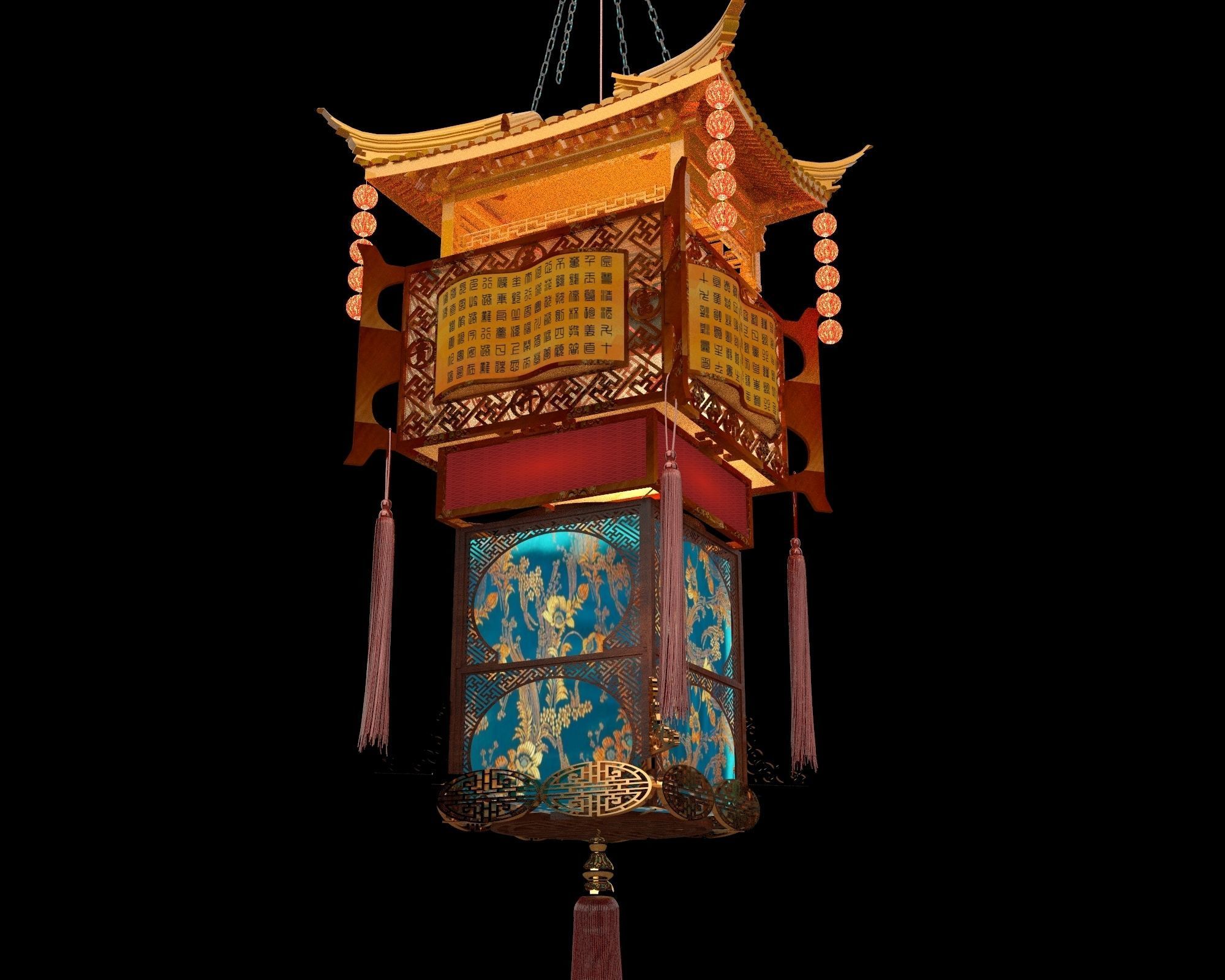 Chinese house palace lantern 3D model_1