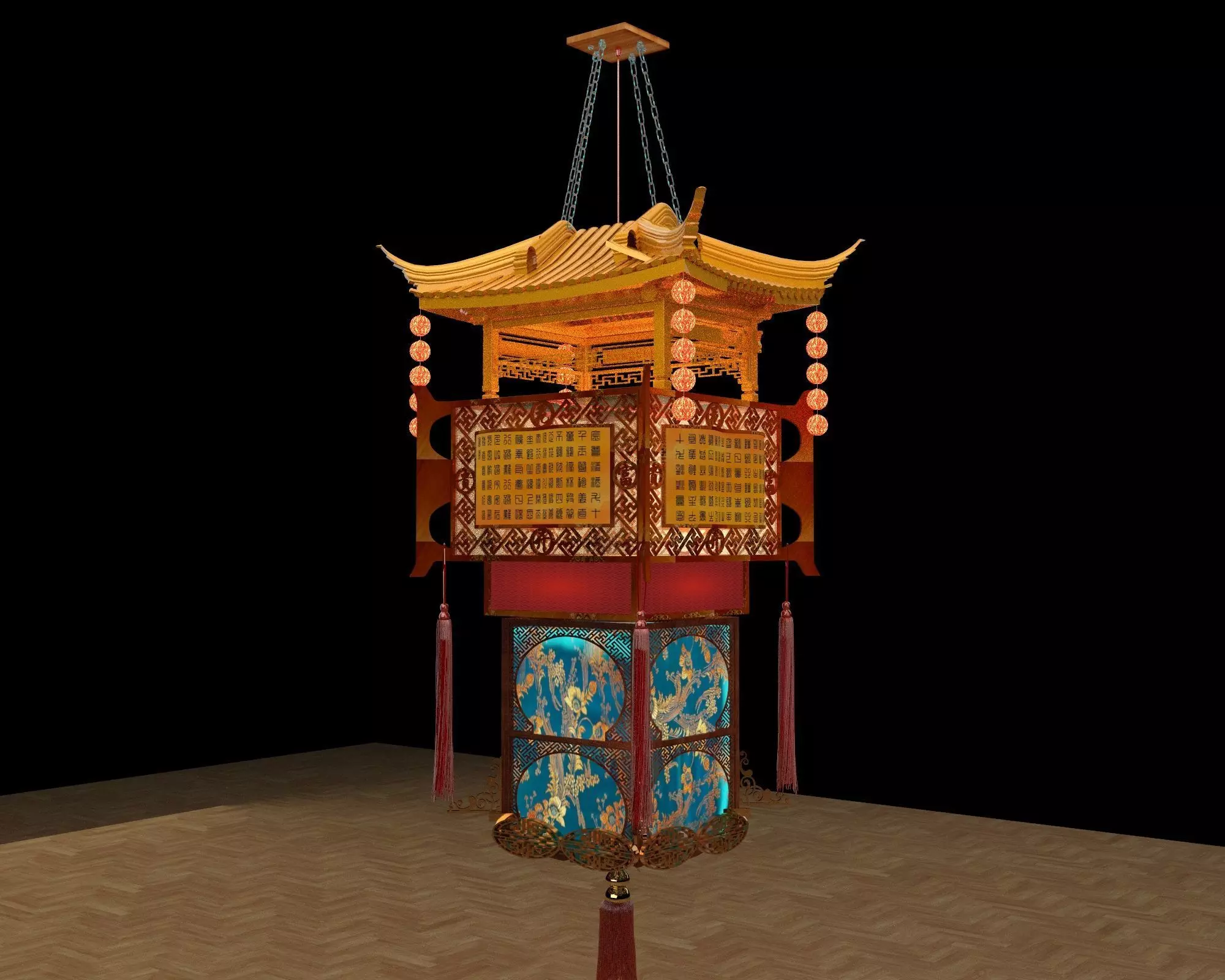 Chinese house palace lantern 3D model_0