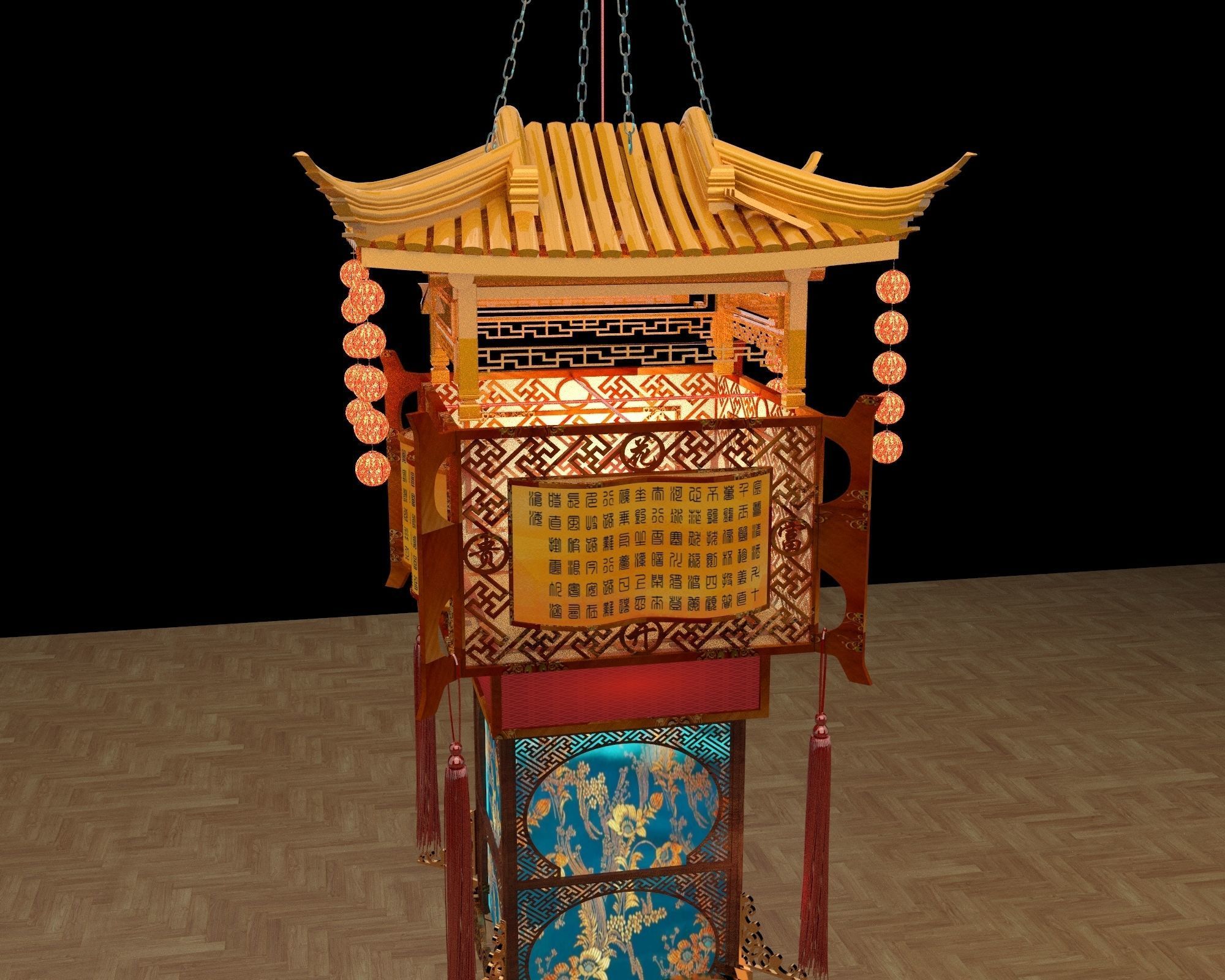 Chinese house palace lantern 3D model_4