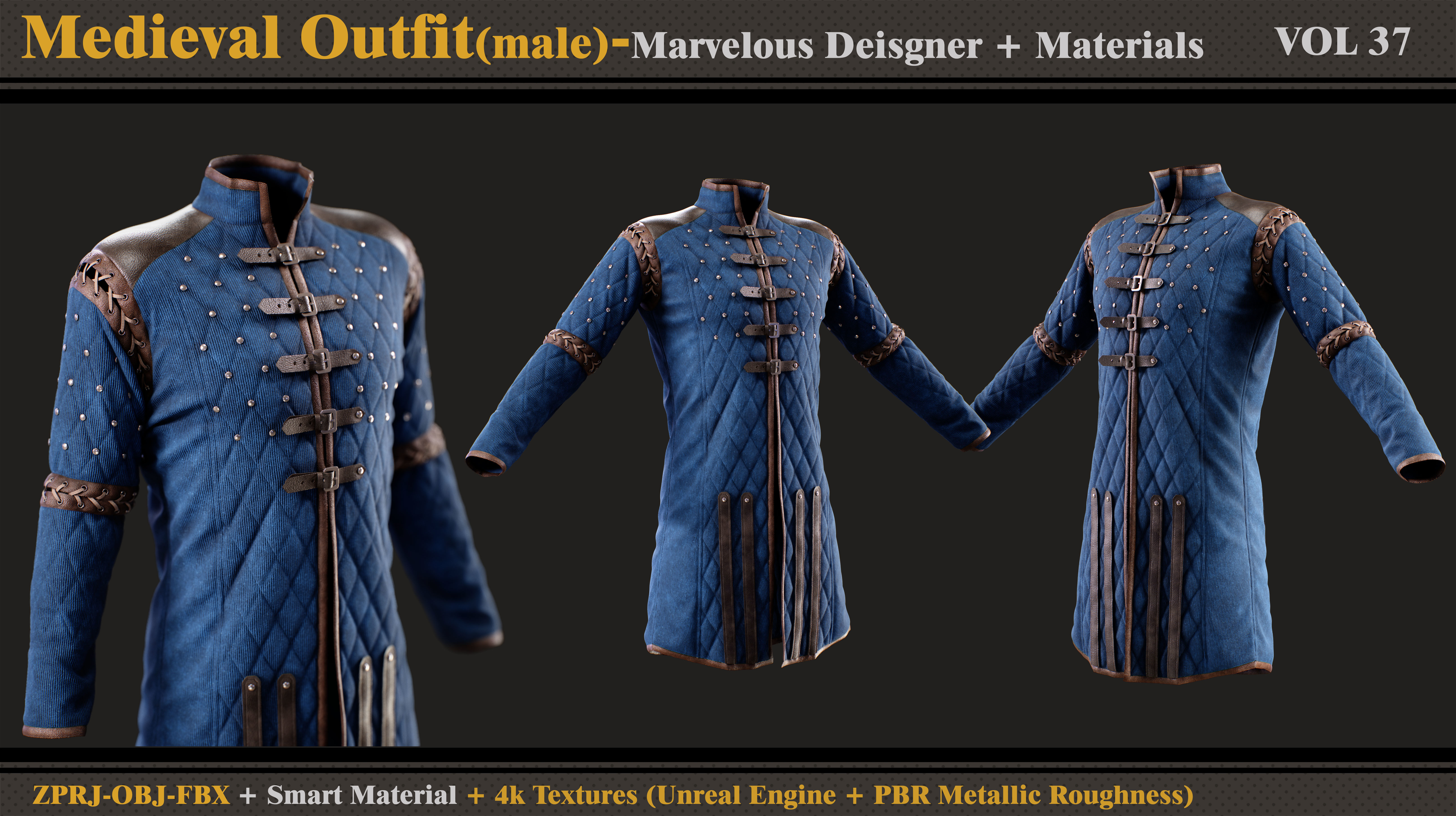 Medieval Outfit-MD-Clo3d- Smart Material -Textures-OBJ- FBX 3D model_2