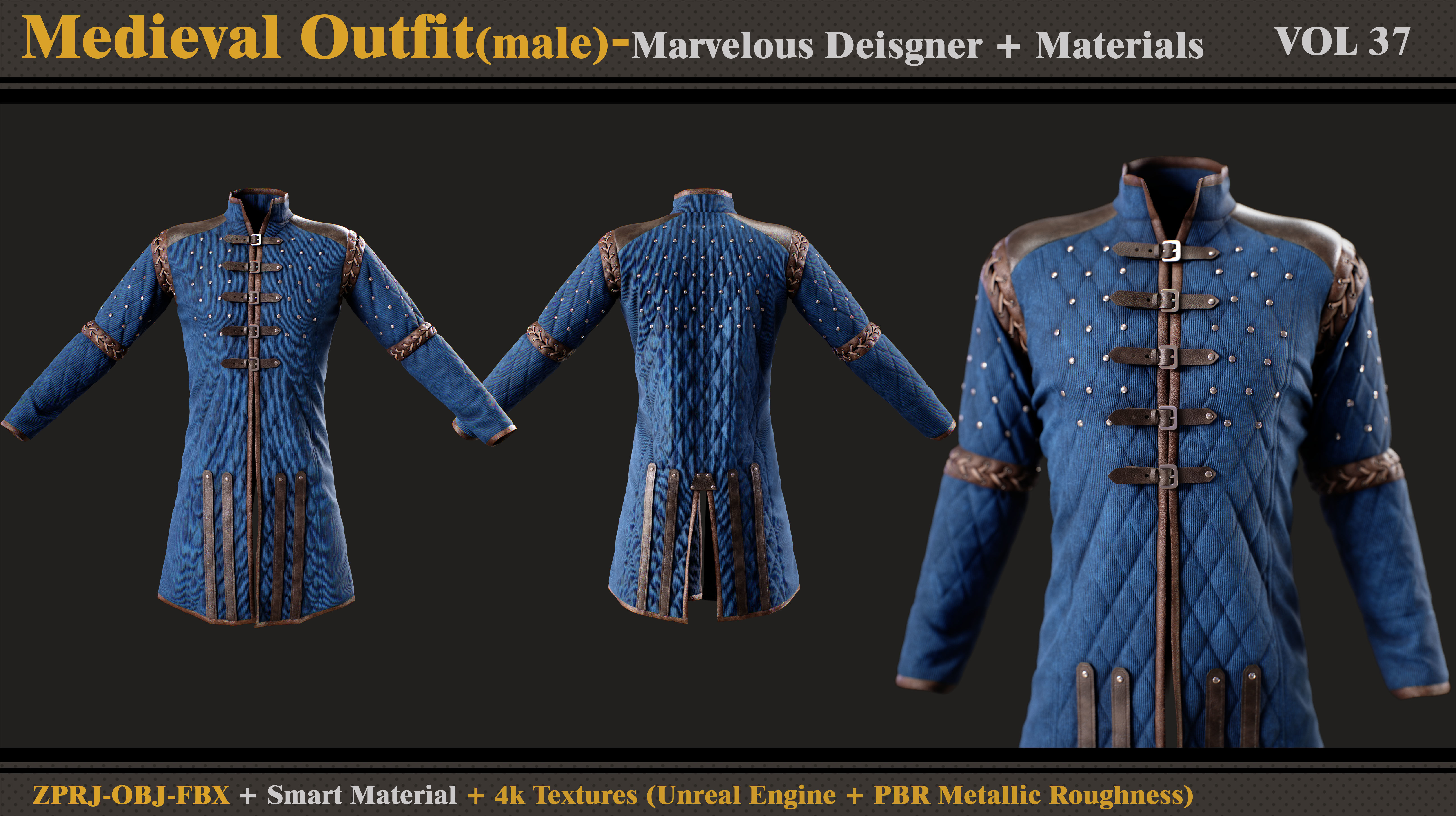 Medieval Outfit-MD-Clo3d- Smart Material -Textures-OBJ- FBX 3D model_1