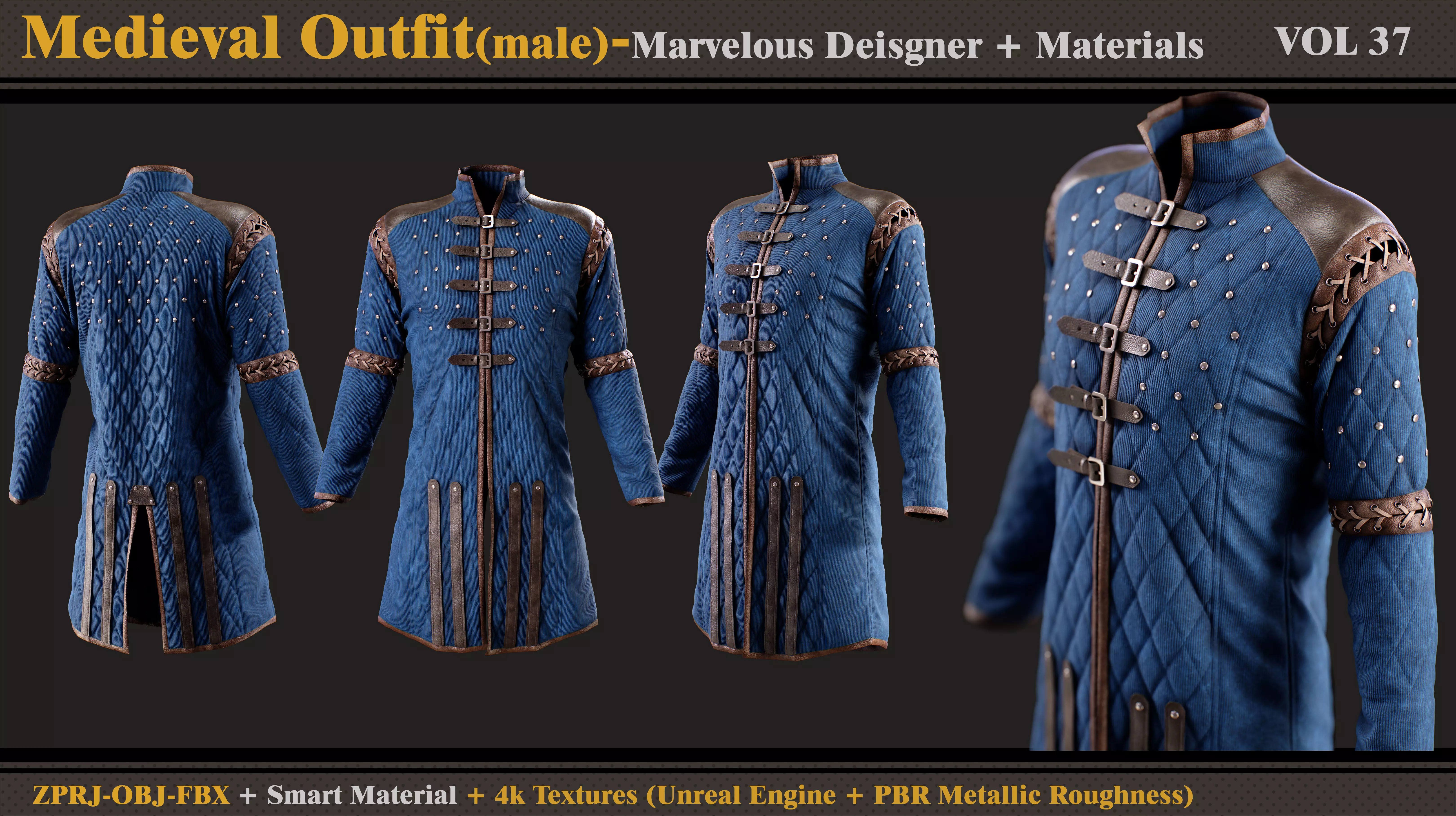 Medieval Outfit-MD-Clo3d- Smart Material -Textures-OBJ- FBX 3D model_0