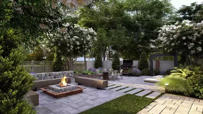 3D Exterior Scene 3D model design garden and landscape 3D