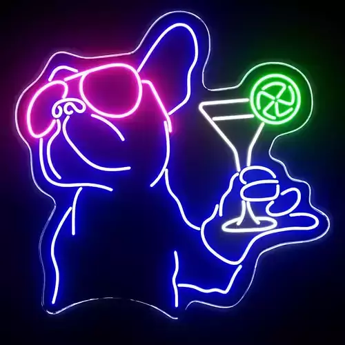 French Bulldog Cocktail Neon Sign