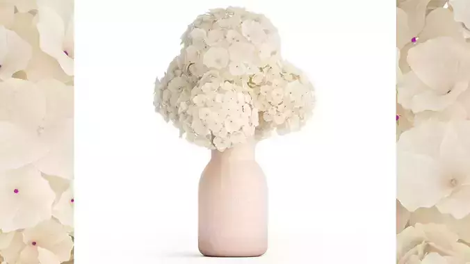 Small bouquet of white flowers in a pink hydrangea vase 407