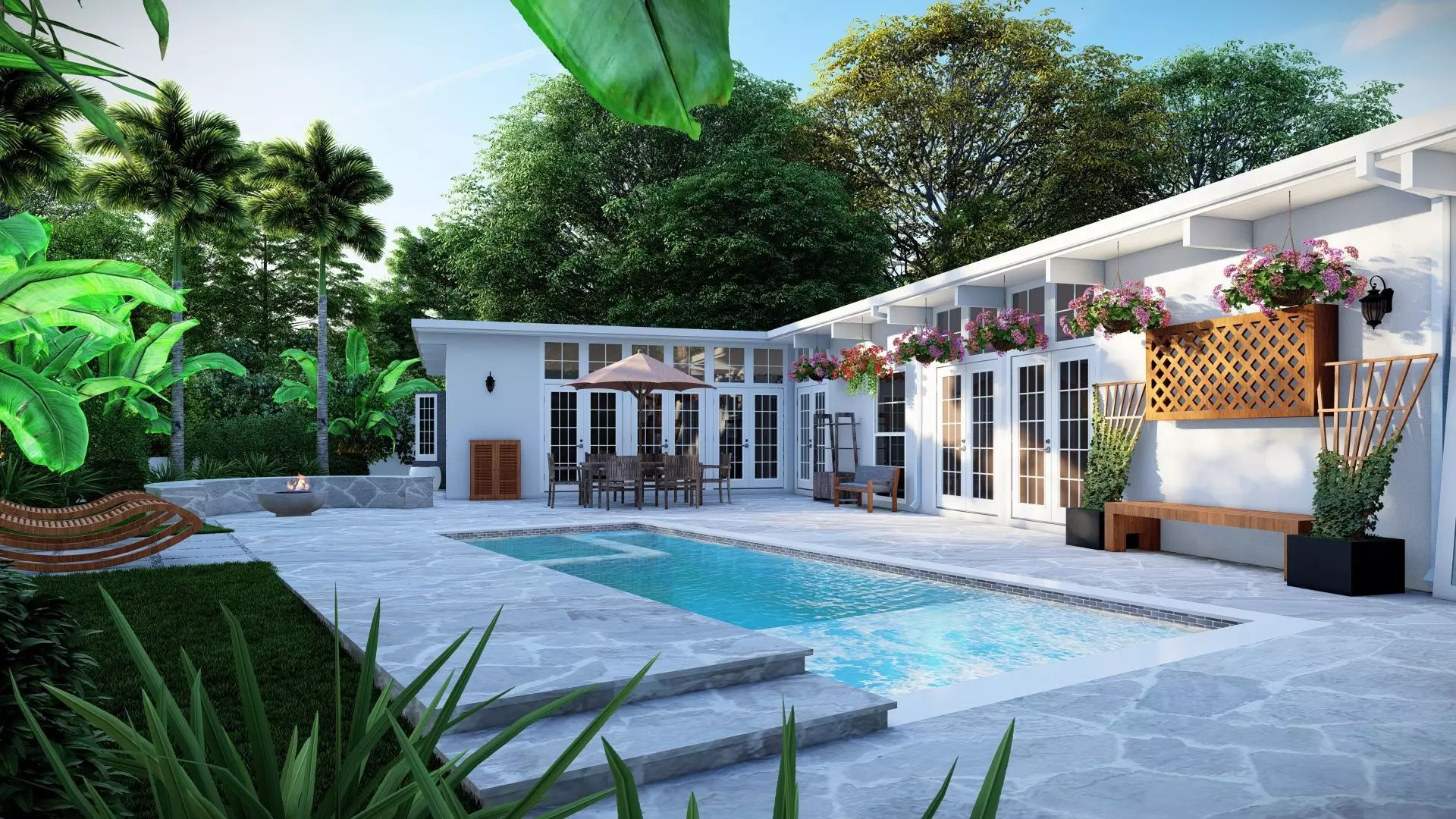 3D Exterior Scene 3D model design garden and landscape 3D  3D model_0