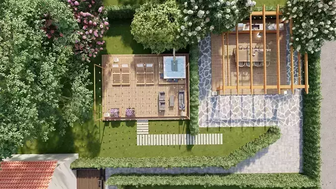 3D Exterior Scene 3D model design garden and landscape 3D