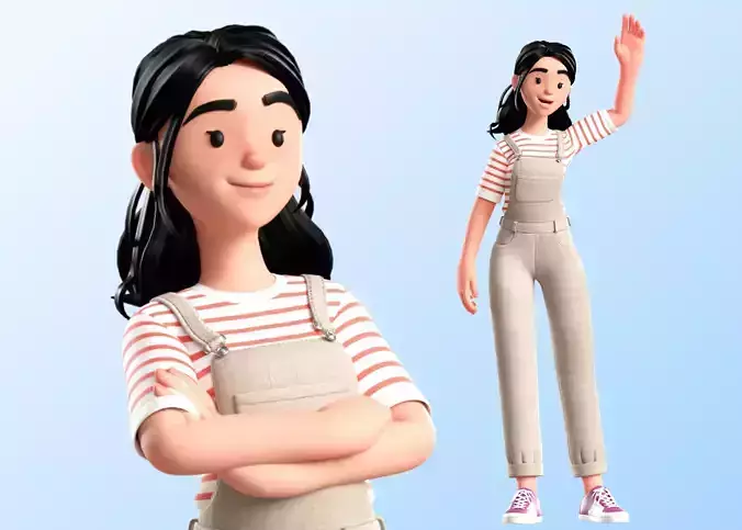 Cartoon Designer Girl Woman Illustration 3D model