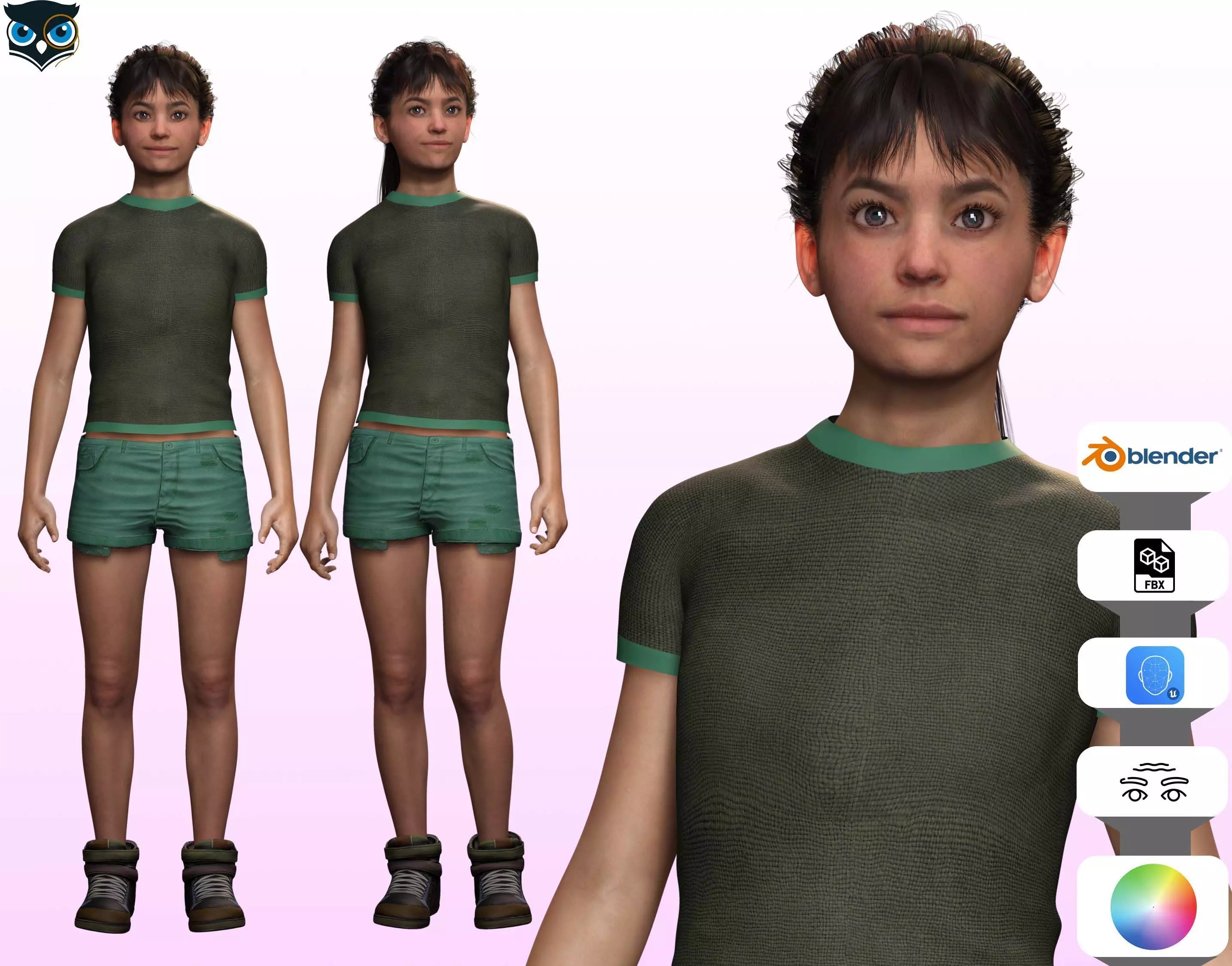 Amna -Realistic Girl Child Low-poly Low-poly 3D model