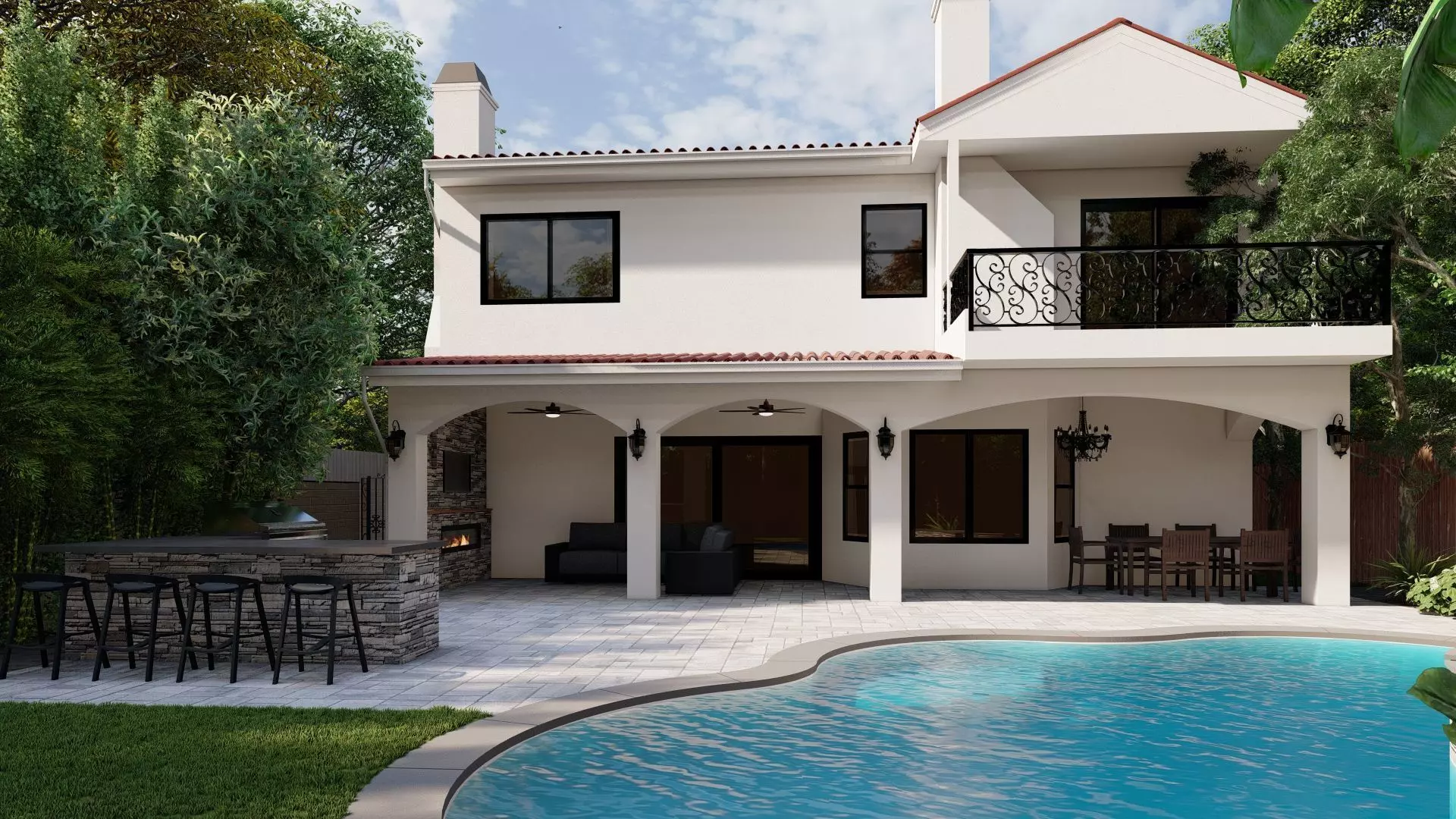 3D Exterior Scene 3D model design garden and landscape 3D model 3D model_0