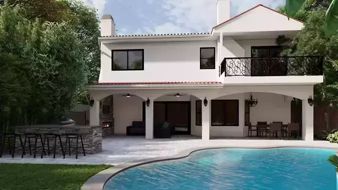 3D Exterior Scene 3D model design garden and landscape 3D model