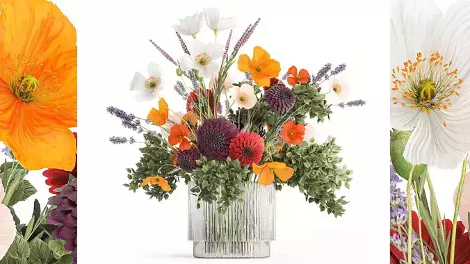 Bouquet of wildflowers Chrysanthemum Lavender Poppy 408