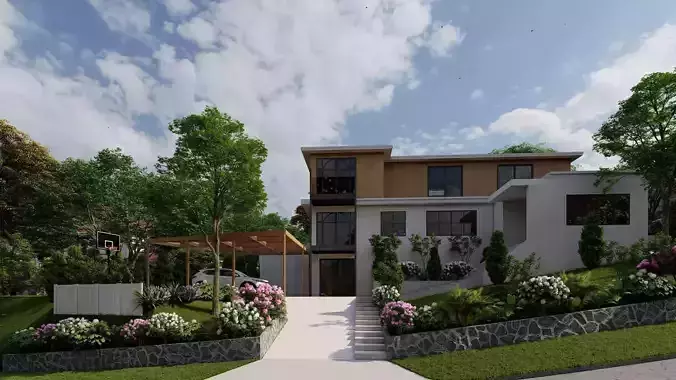 3D Exterior Scene 3D model design garden and landscape 3D model