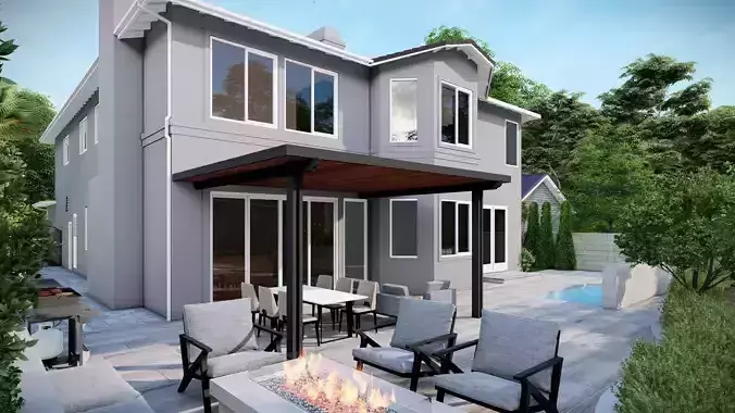 3D Exterior Scene 3D model design garden and landscape 3D model 3D model