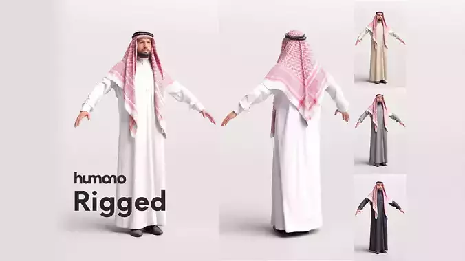 Arab man rigged -  different thobe colors - 068-5965 Low-poly 3D model