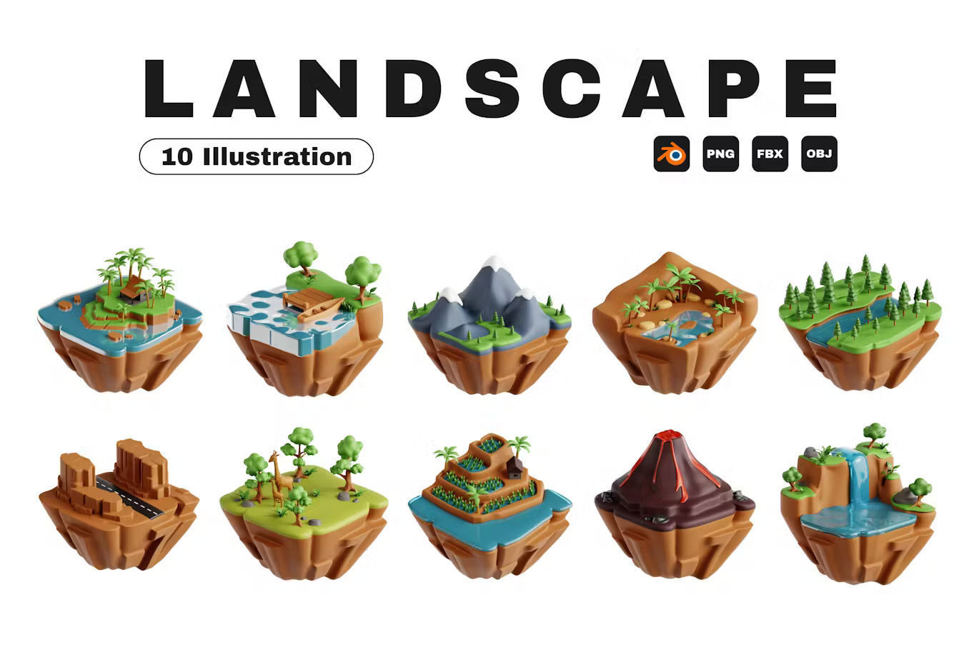 Landscape  3D Icon Set 3D model_1