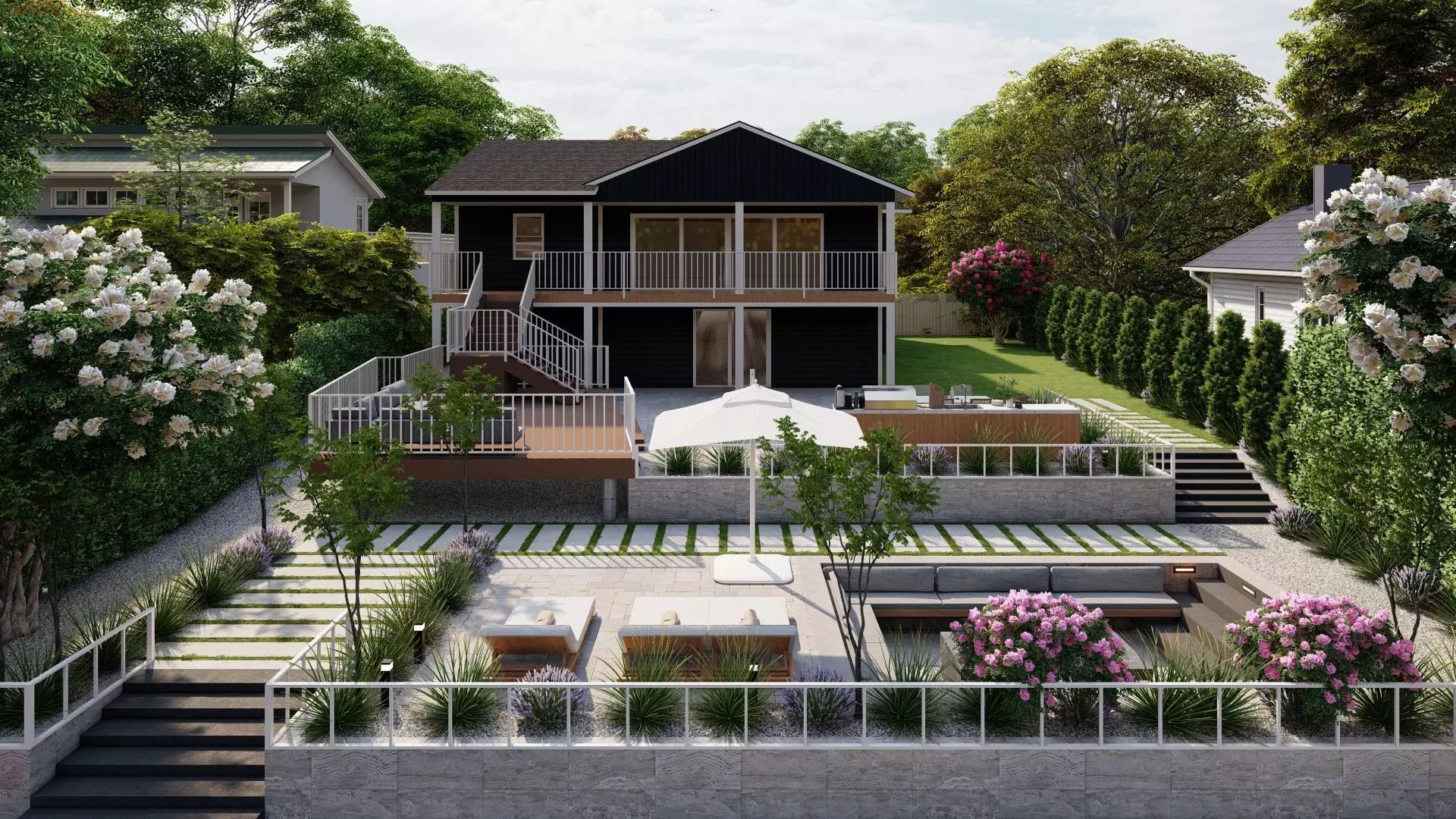 3D Exterior Scene 3D model design garden and landscape 3D model 3D model_0