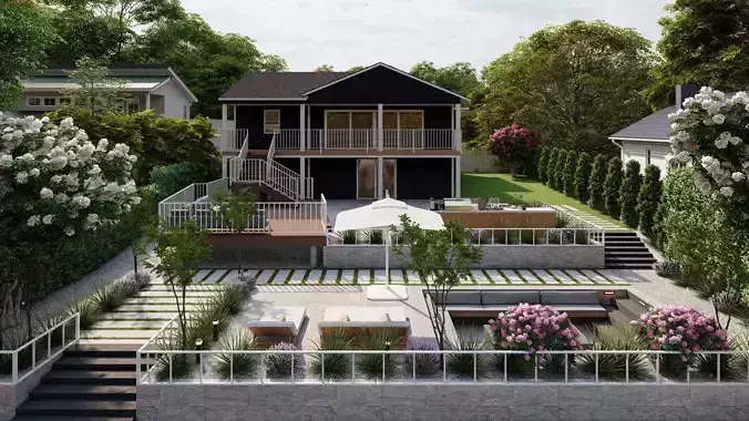 3D Exterior Scene 3D model design garden and landscape 3D model