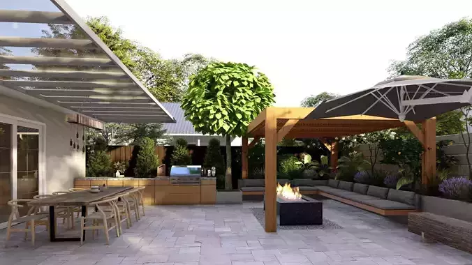 3D Exterior Scene 3D model design garden and landscape 3D model