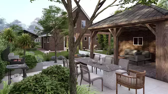 3D Exterior Scene 3D model design garden and landscape 3D