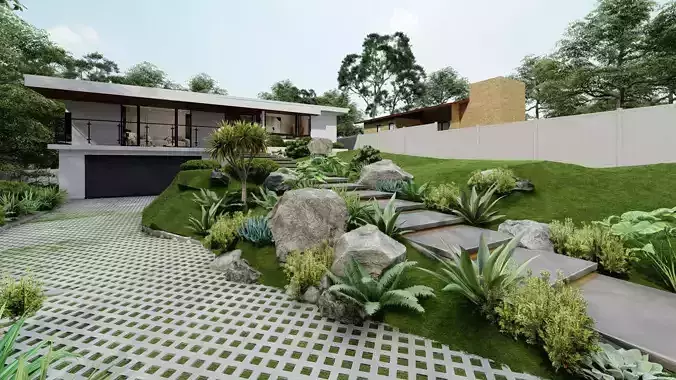 3D Exterior Scene 3D model design garden and landscape 3D model 3D model