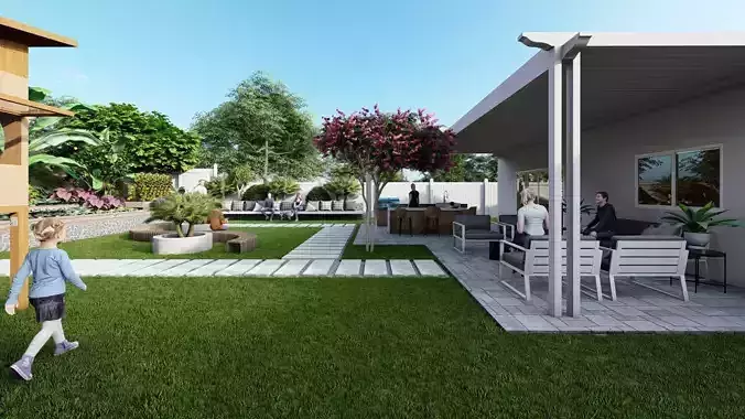 3D Exterior Scene 3D model design garden and landscape 3D  3D model
