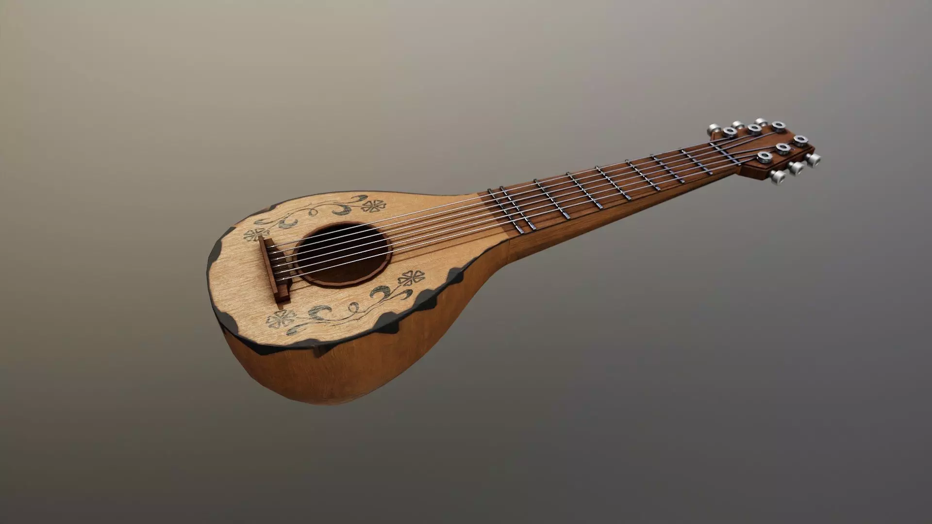 Medieval Bard Guitar Low-poly 3D model_0