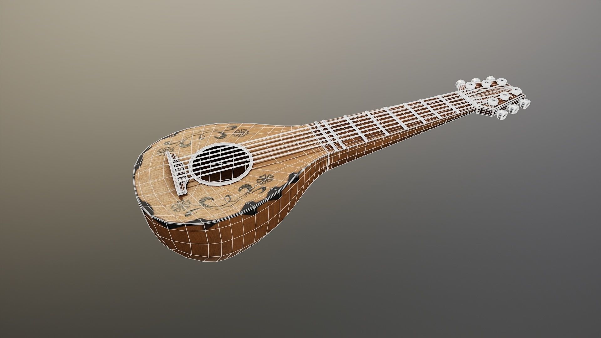 Medieval Bard Guitar Low-poly 3D model_8