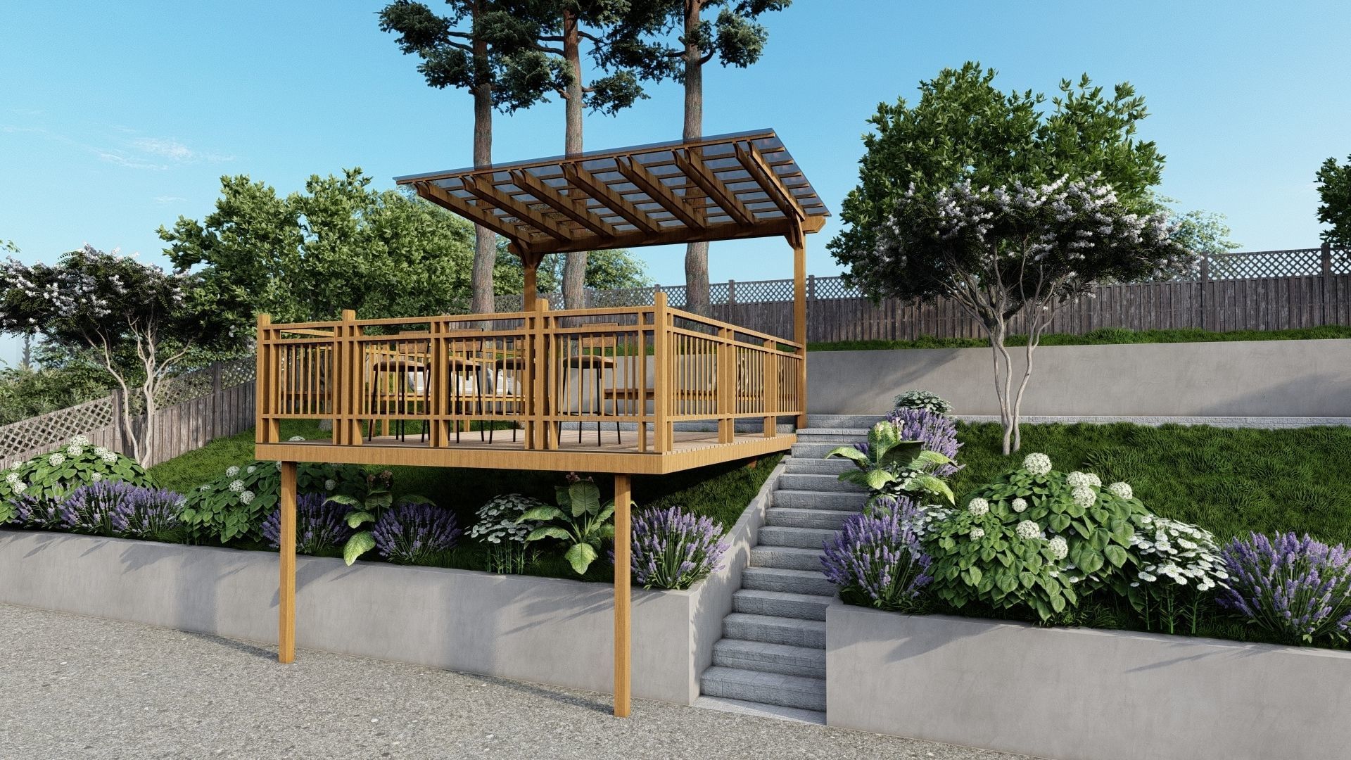 3D Exterior Scene 3D model design patio pergolar 3D model_3