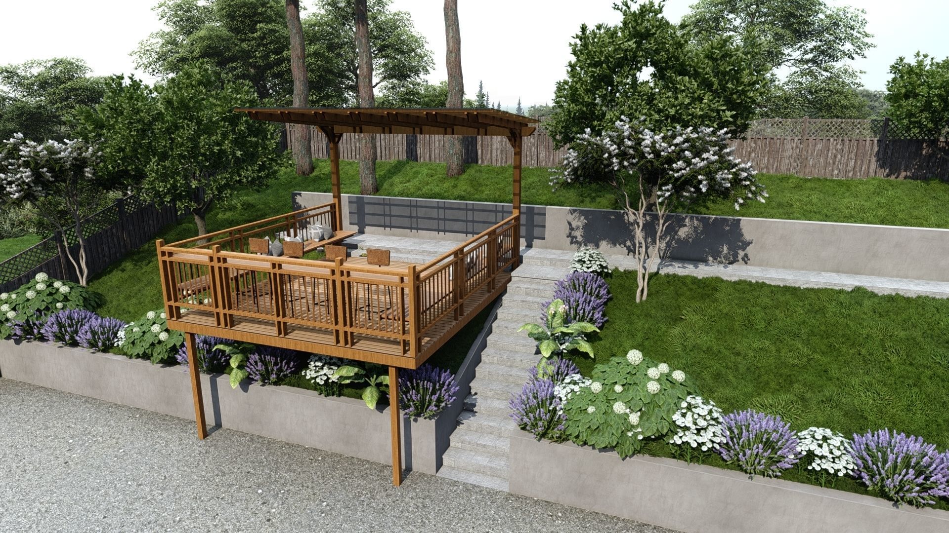 3D Exterior Scene 3D model design patio pergolar 3D model_2